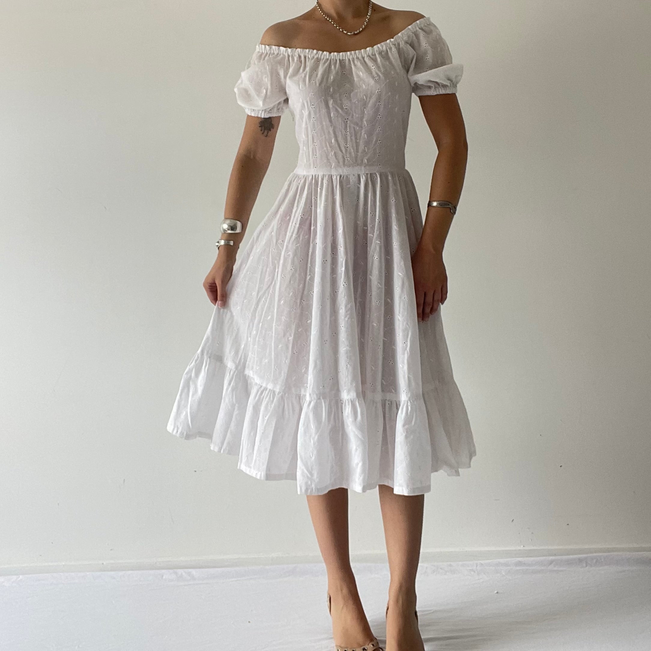 70s Broderie Prairie Dress | 8-10