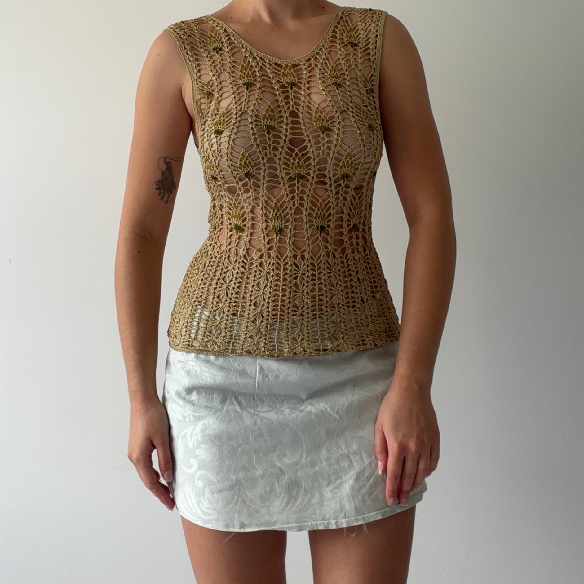 Hand Crochet Beaded Top | M