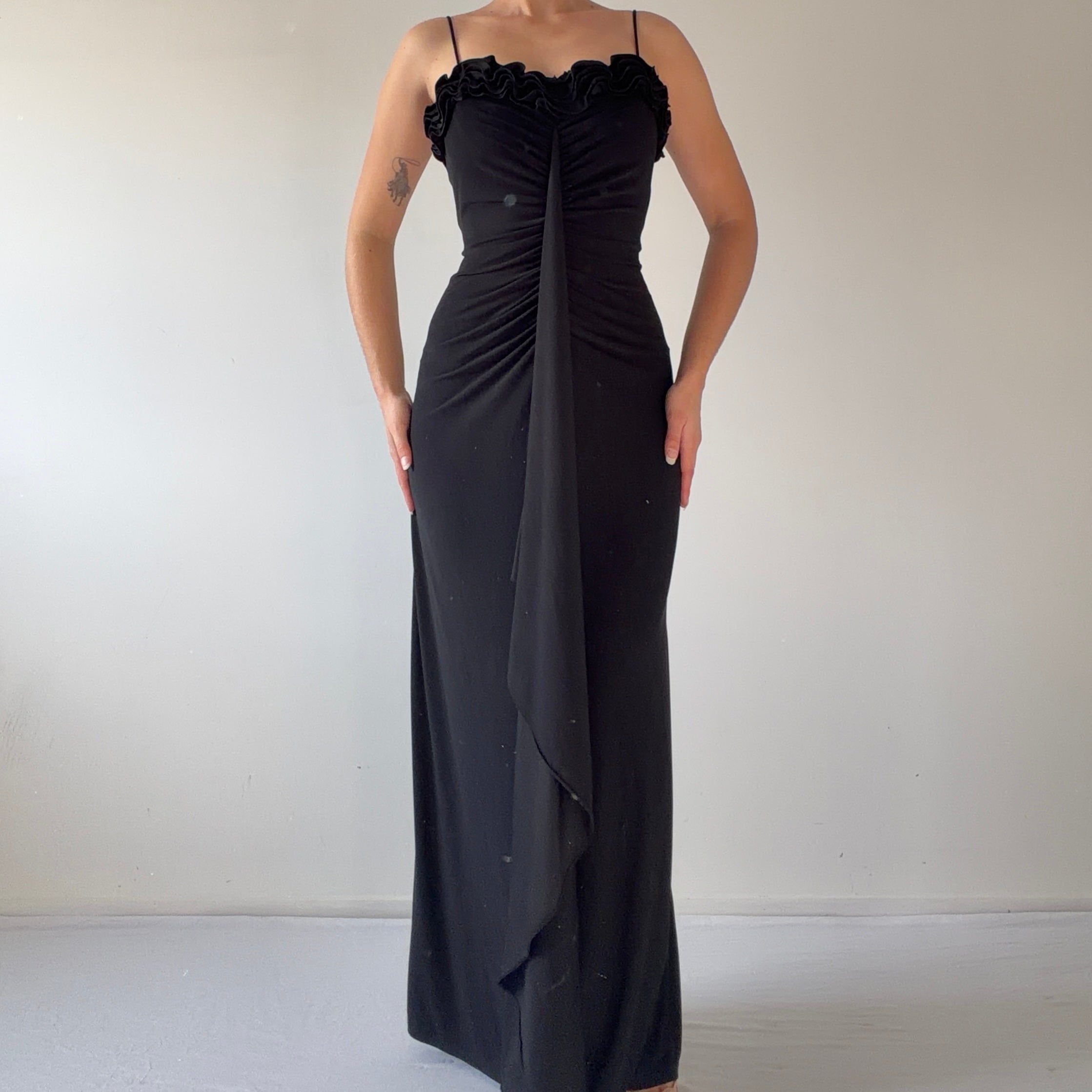 Onyx Nite Ruched Maxi Dress | M
