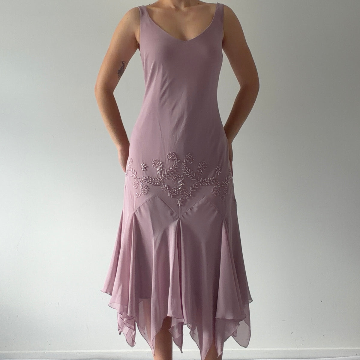 SLF Fashions Asymmetric Beaded Dress | L