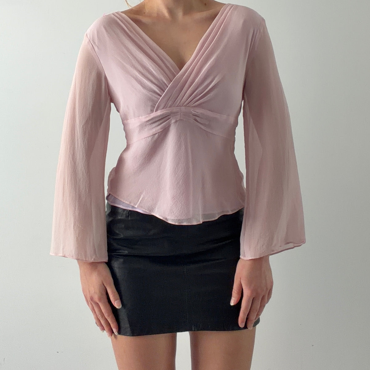 Petite Sophisticate Bell Sleeve Silk Top | M