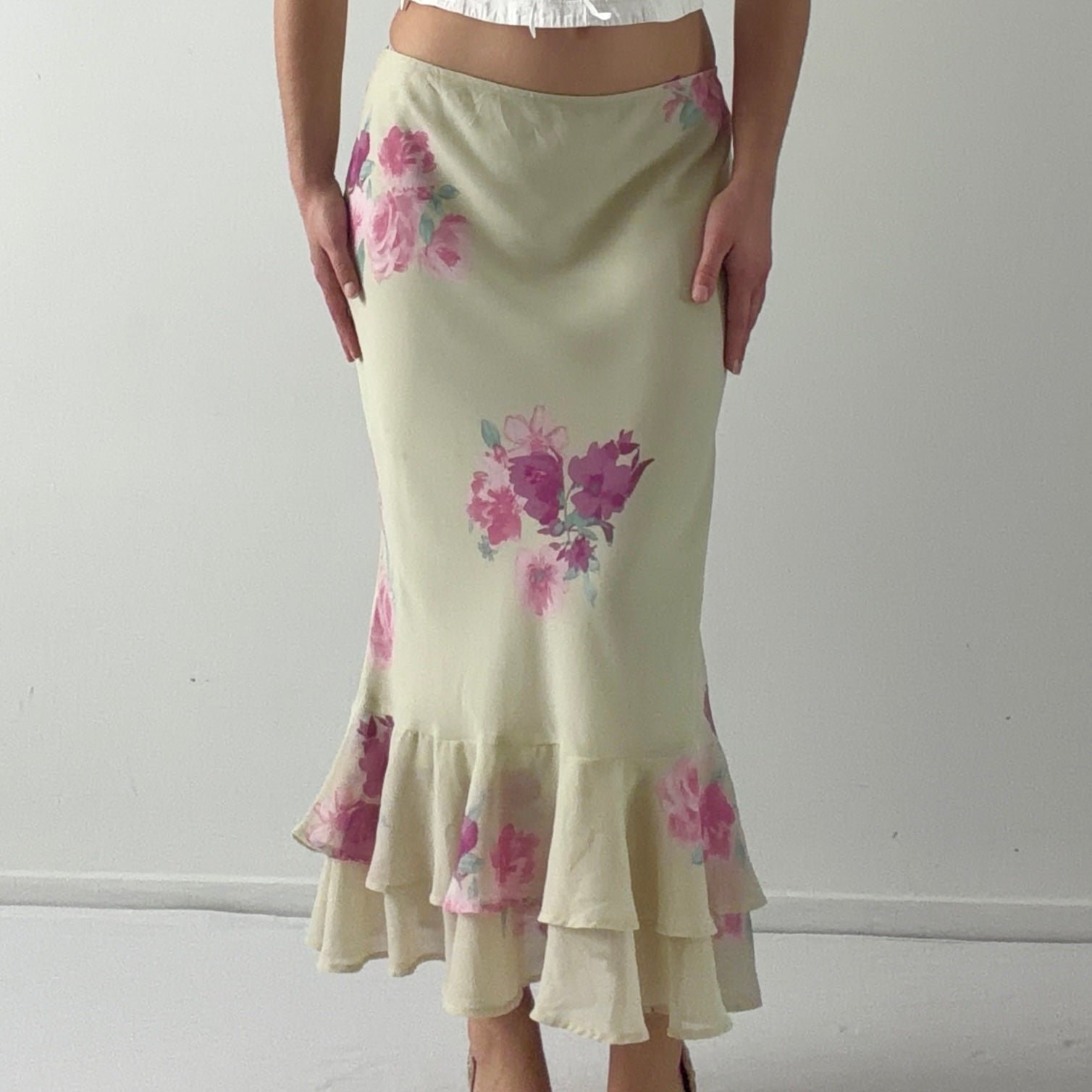 00s Floral Ruffle Midi Skirt | 10-12
