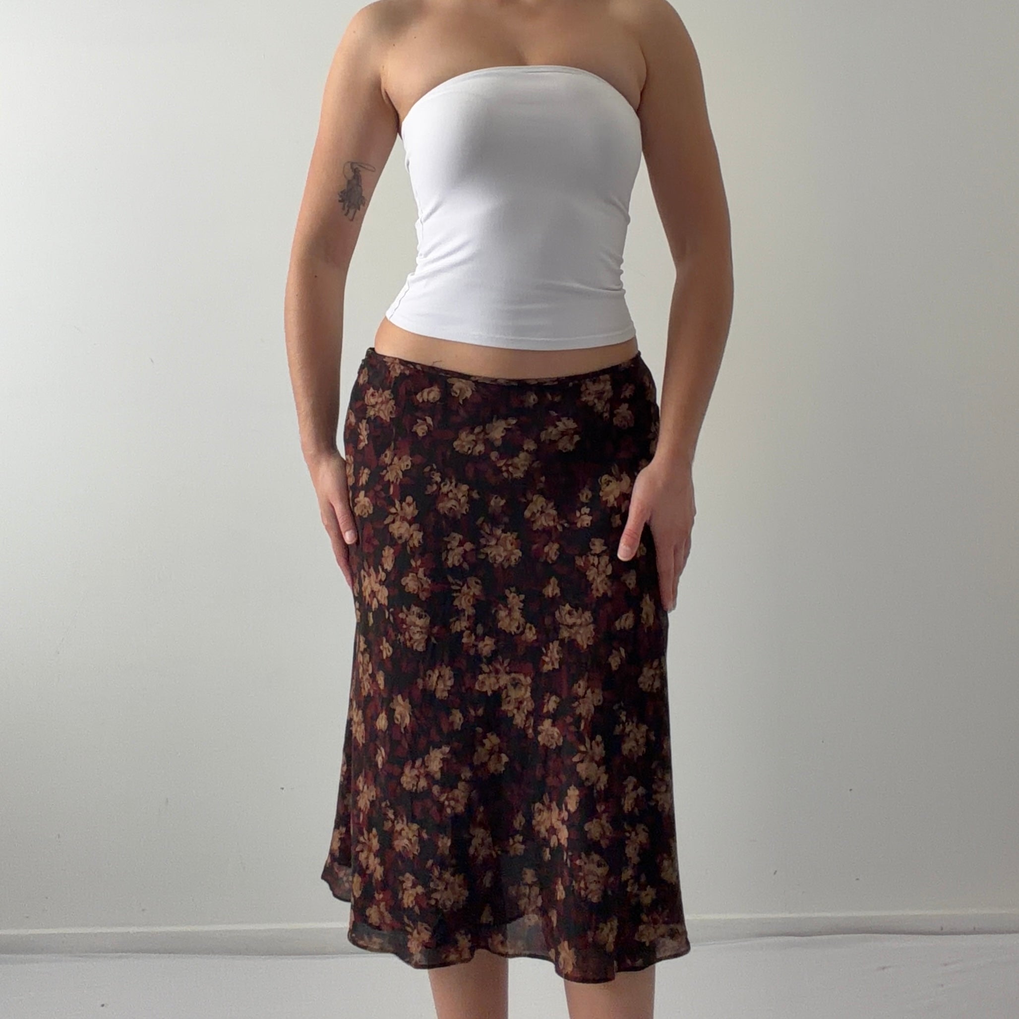 Nine West Floral Silk Midi Skirt | S