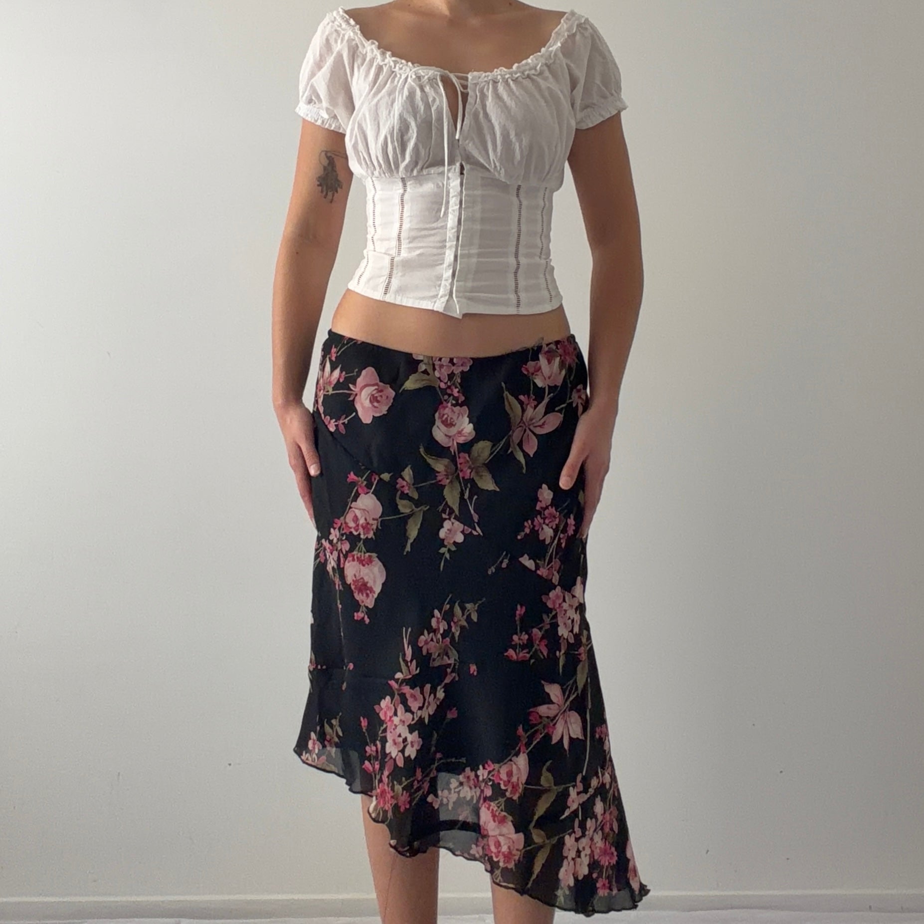 Fashion Bug Floral Asymmetric Skirt | M