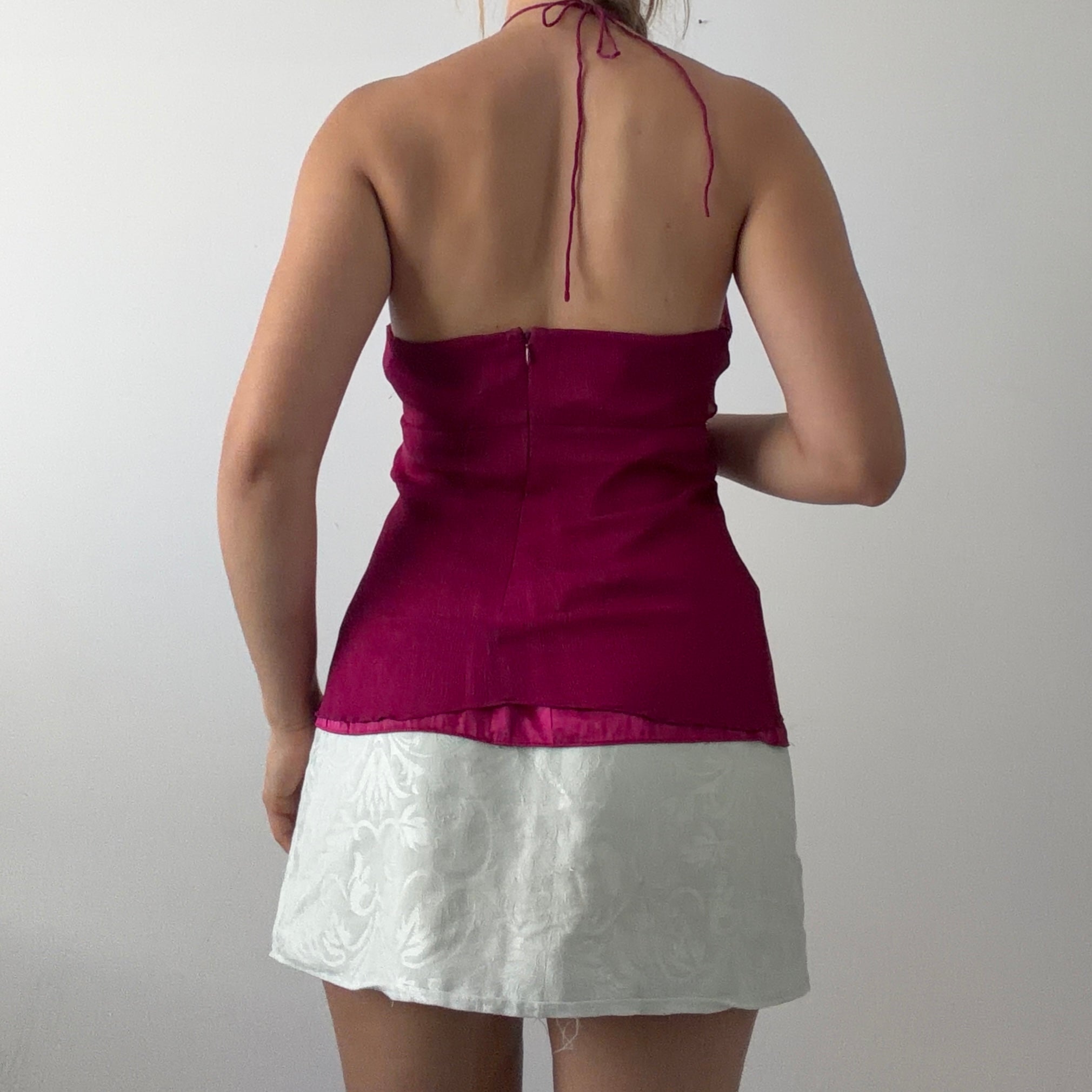 Express Beaded Silk Halter Top | M