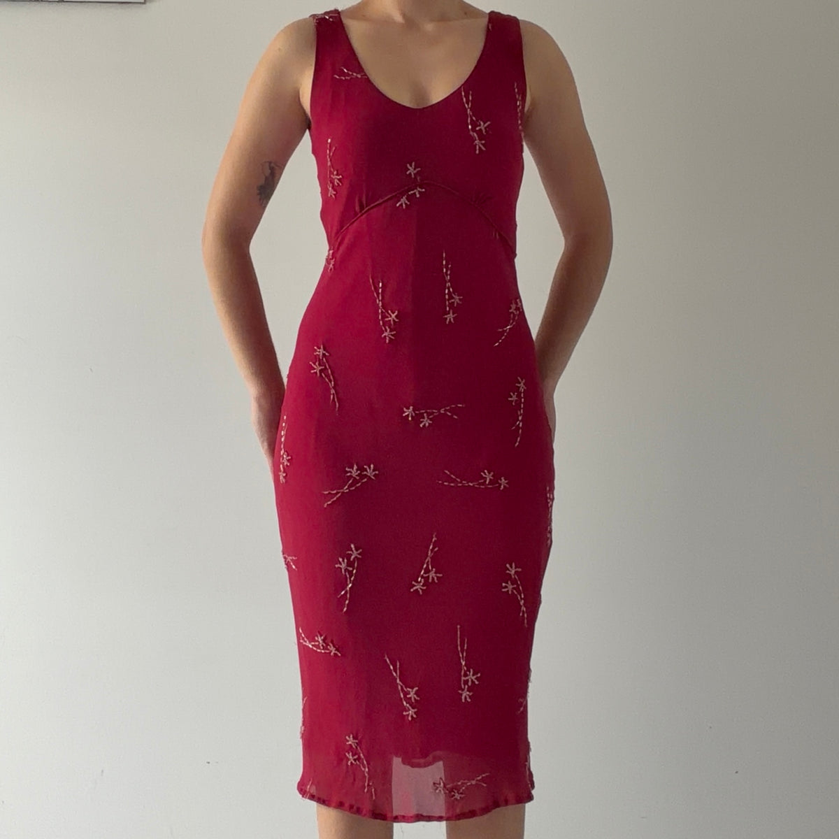 Jane Rhodes Silk Beaded Midi Dress | XS