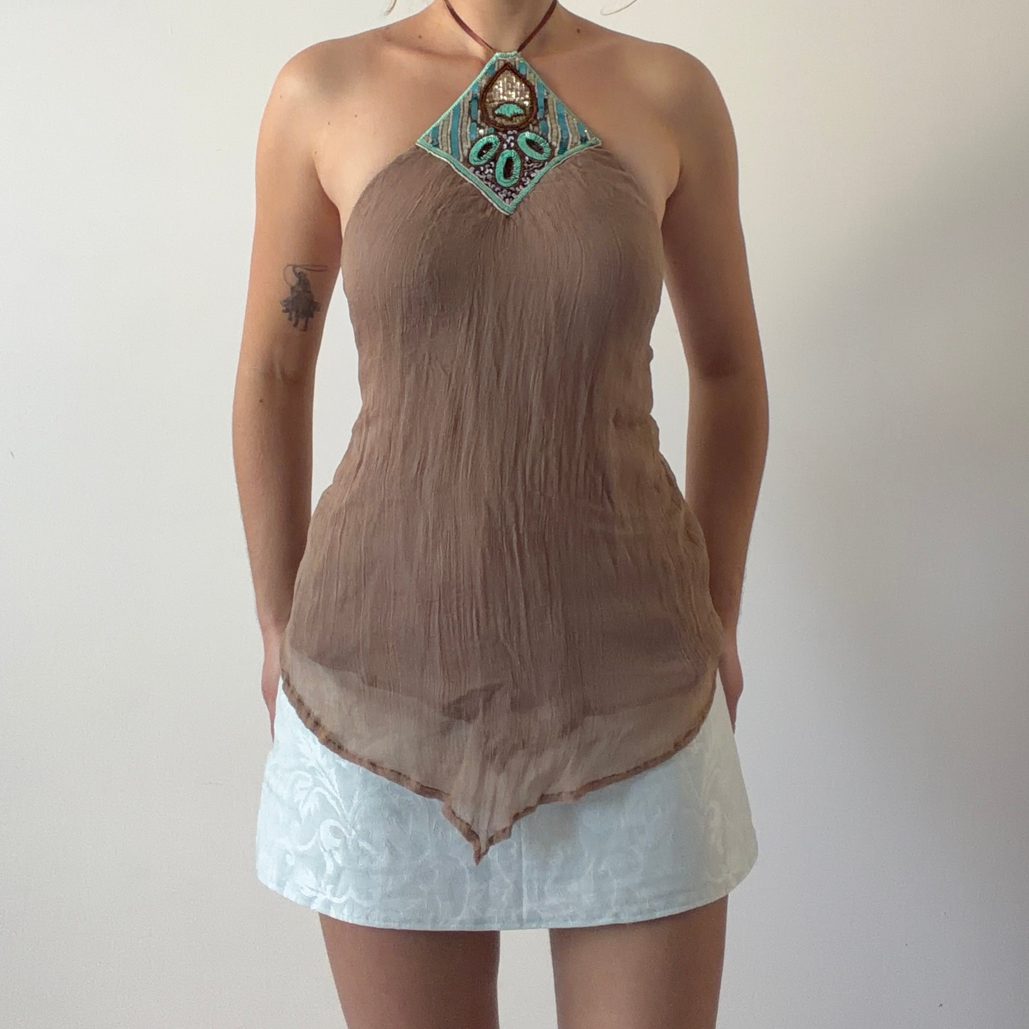 Silk Beaded Halter Top | 10-12