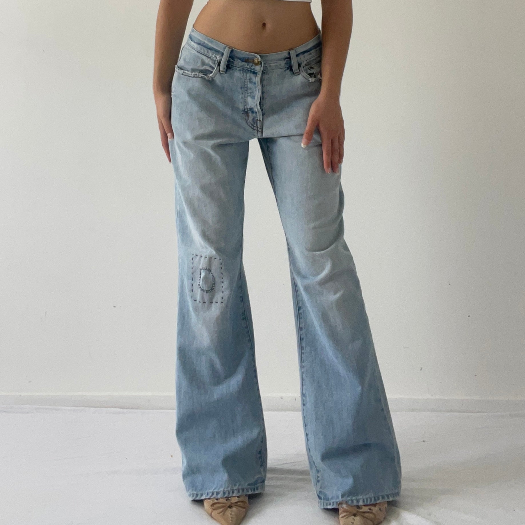 Lee  Low Rise Distressed Flare Jeans | 10-12