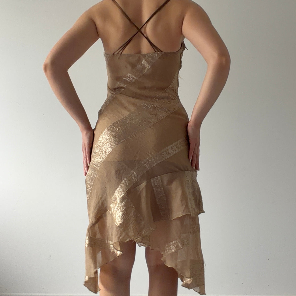 Shimmery Asymmetric Midi Dress | XS