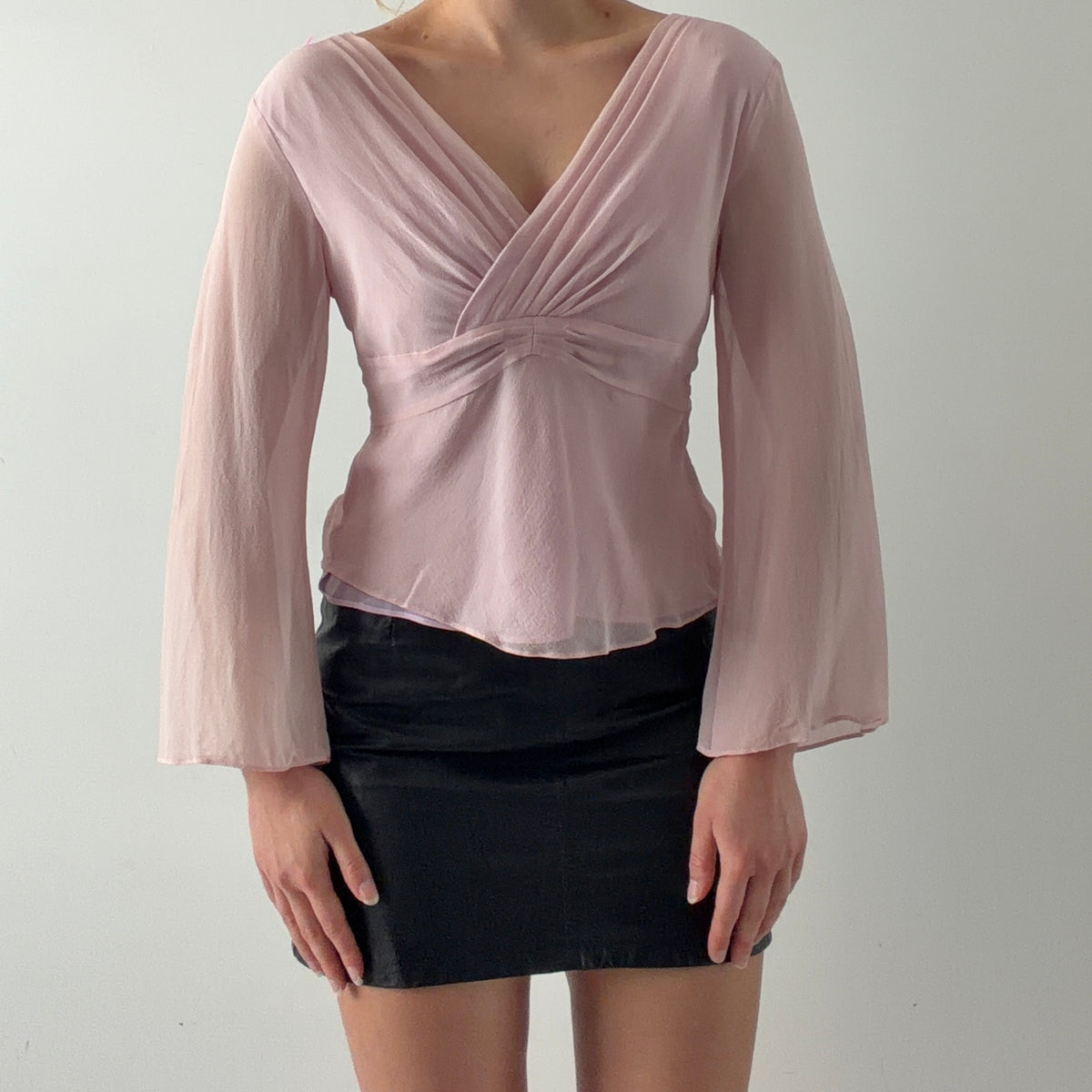 Petite Sophisticate Bell Sleeve Silk Top | M
