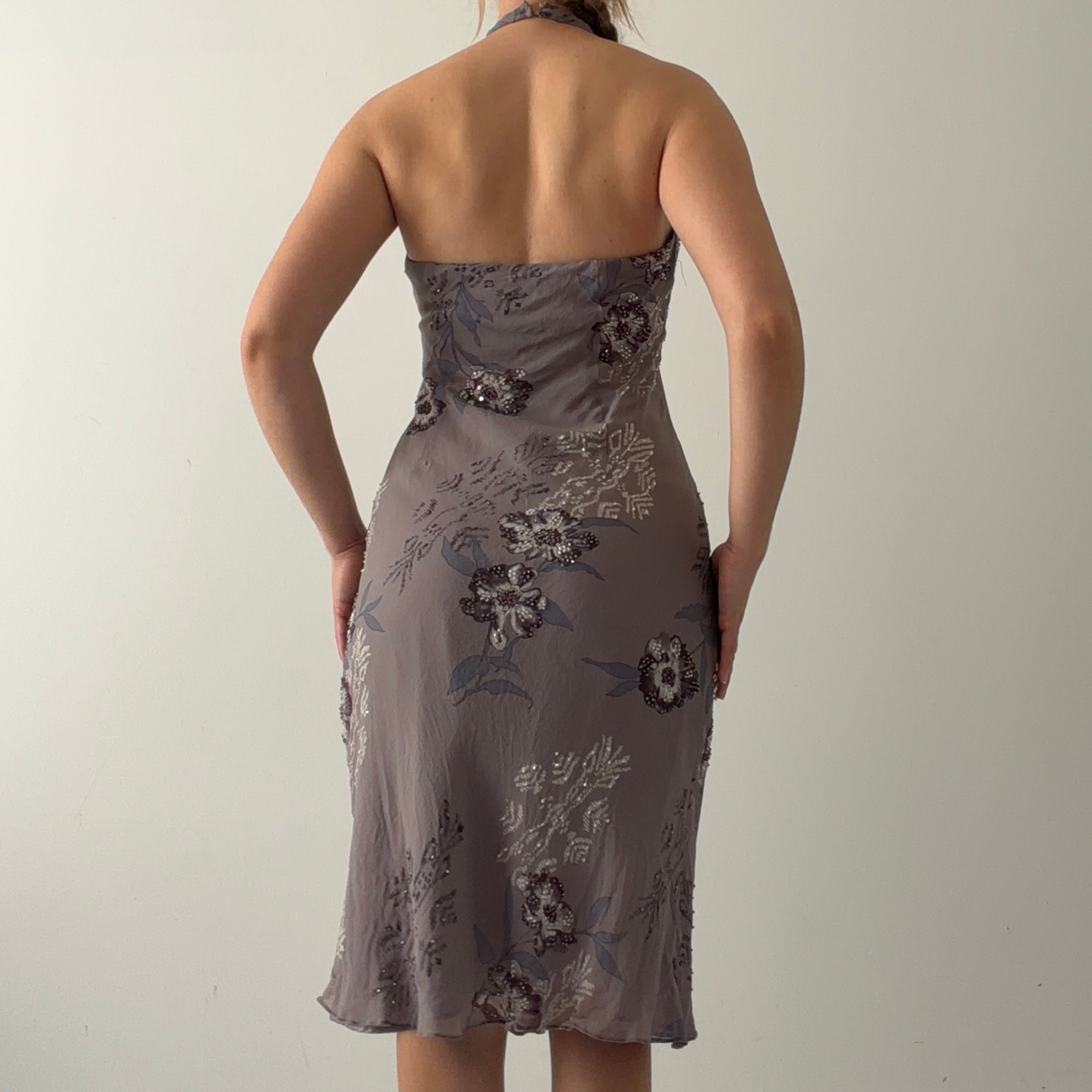 Papēll Boutique Silk Beaded Halter Dress | S
