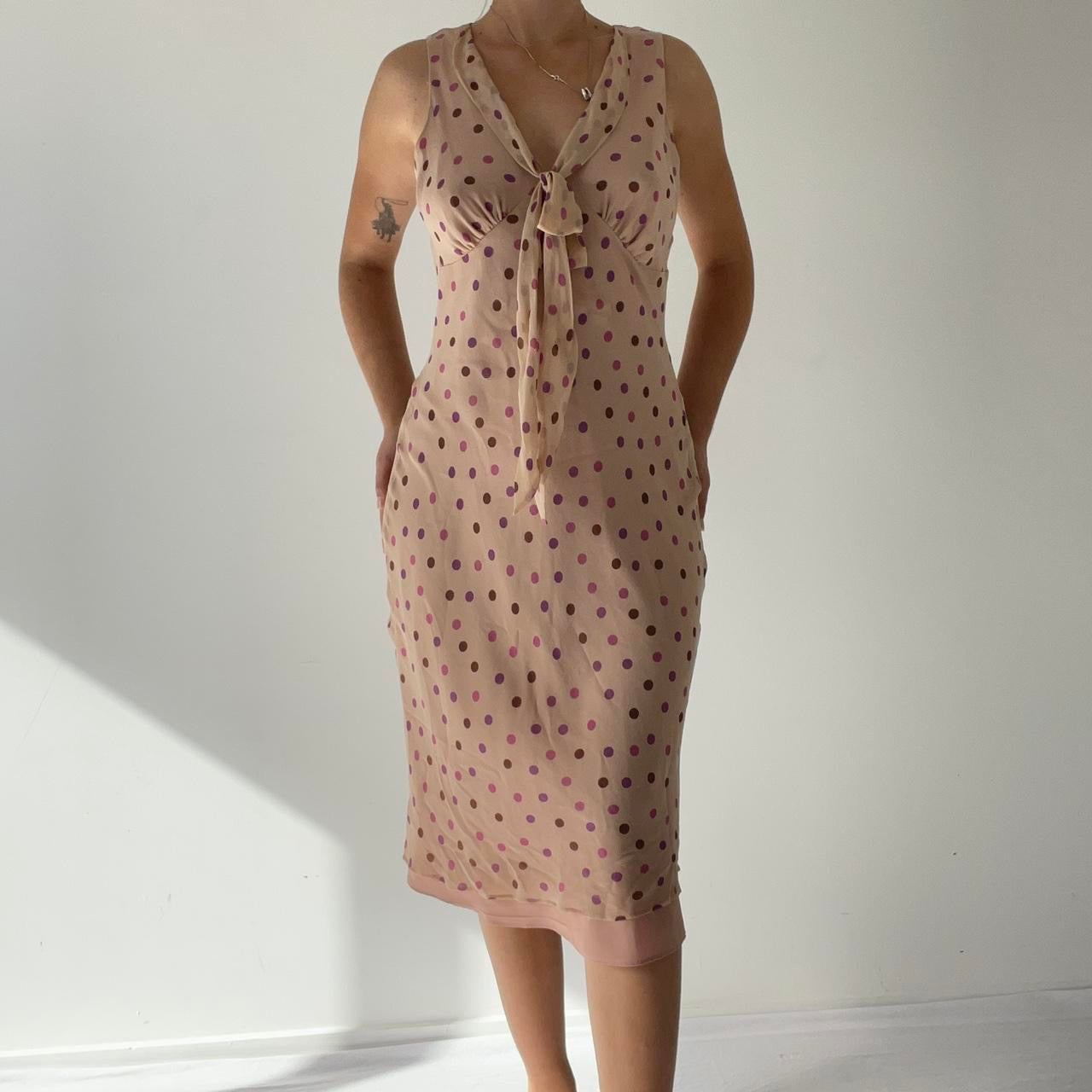 Silk Polka Dot Midi Dress | 6-8