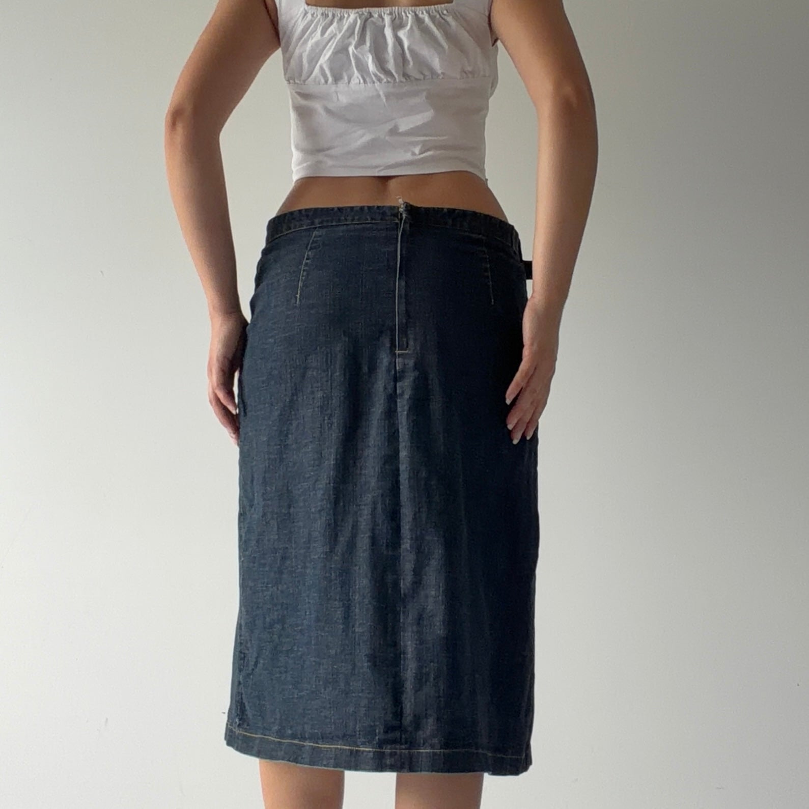 Max Pleat Denim Midi Skirt | 8-12