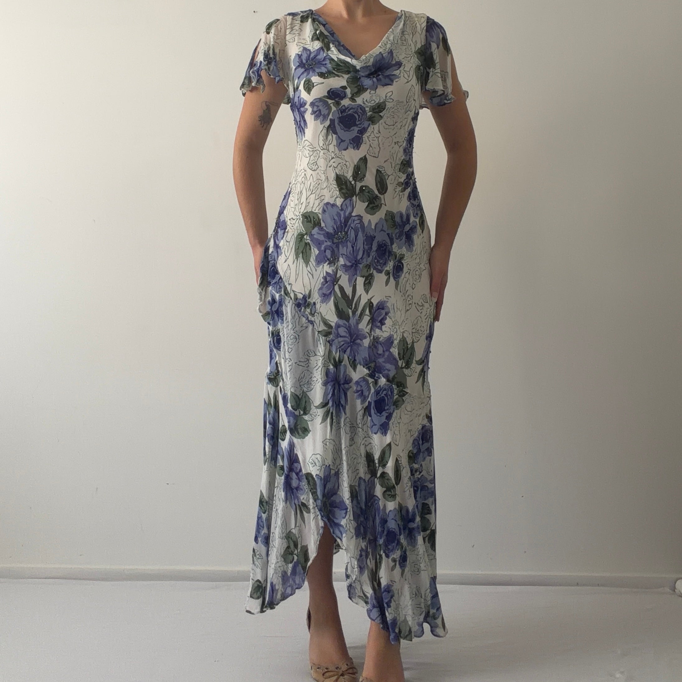 Eva Blue Beaded Asymmetric Dress | 12-14