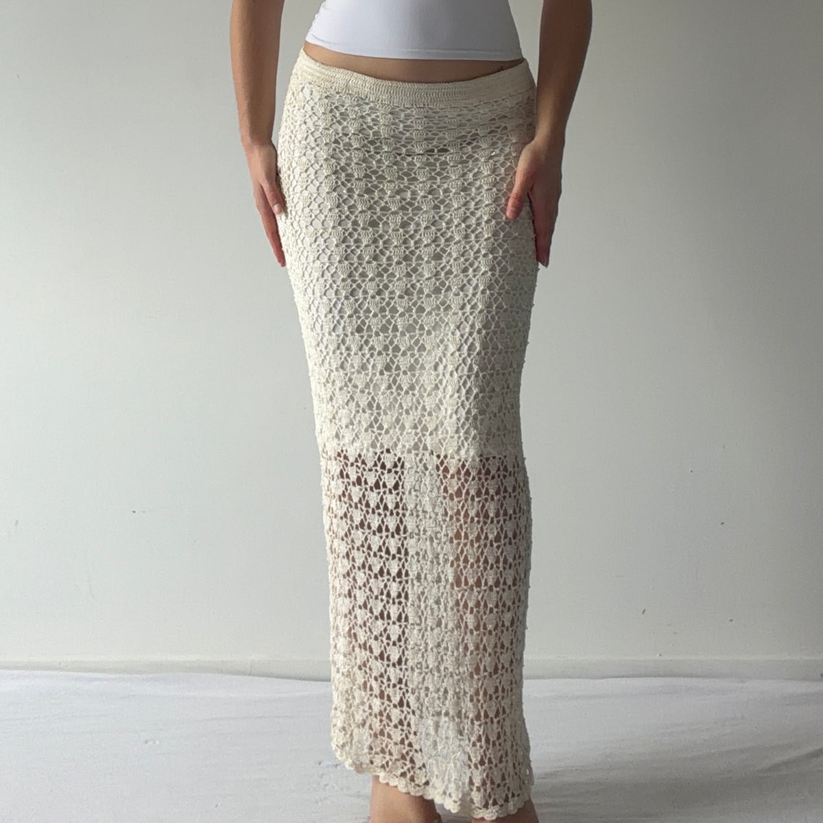 Cache Crochet Beaded Maxi Skirt | S-M
