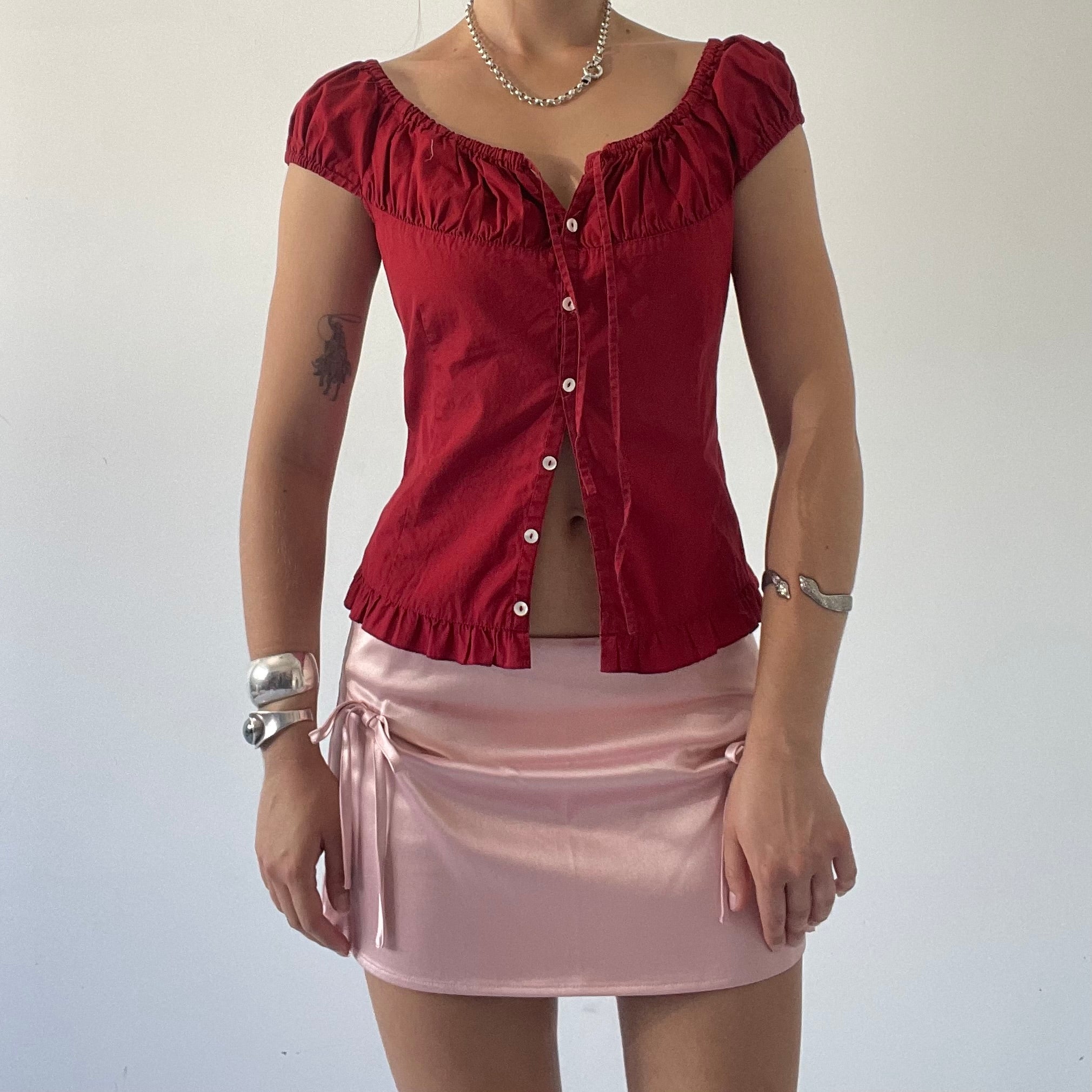 L'Est Rose Ruched Milkmaid Top | 8-10