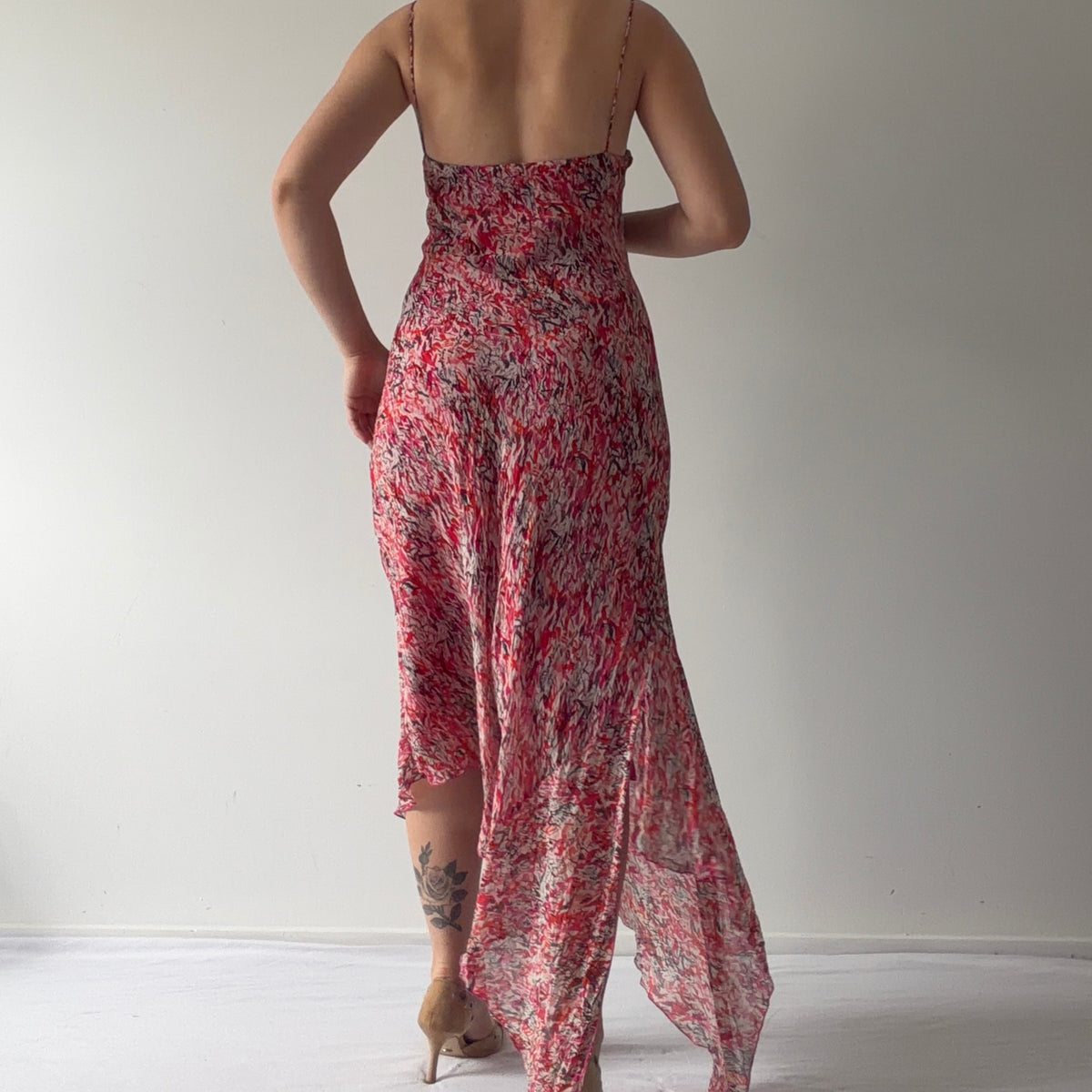 Lapis Silk Midi Asymmetric Dress | M