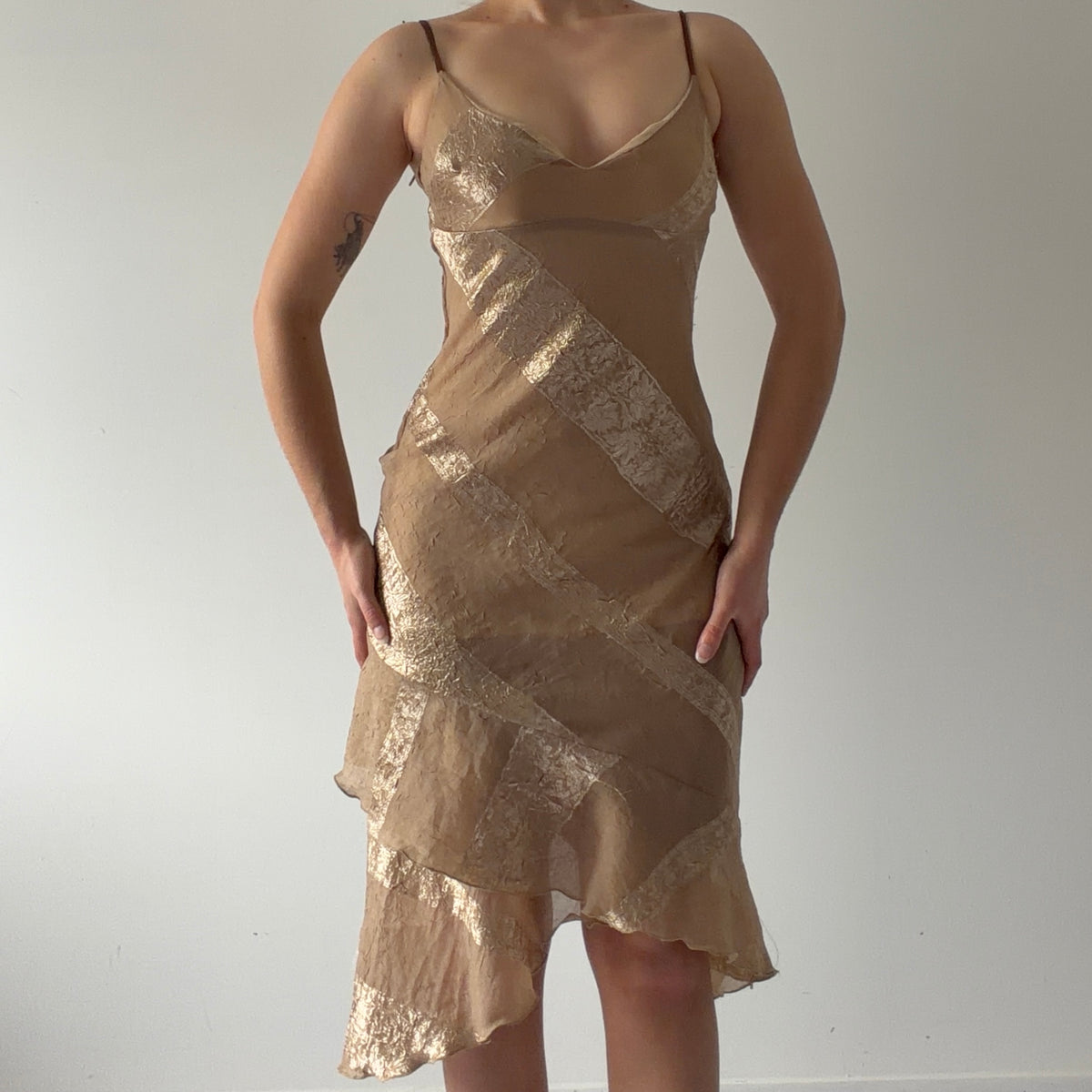 Shimmery Asymmetric Midi Dress | XS