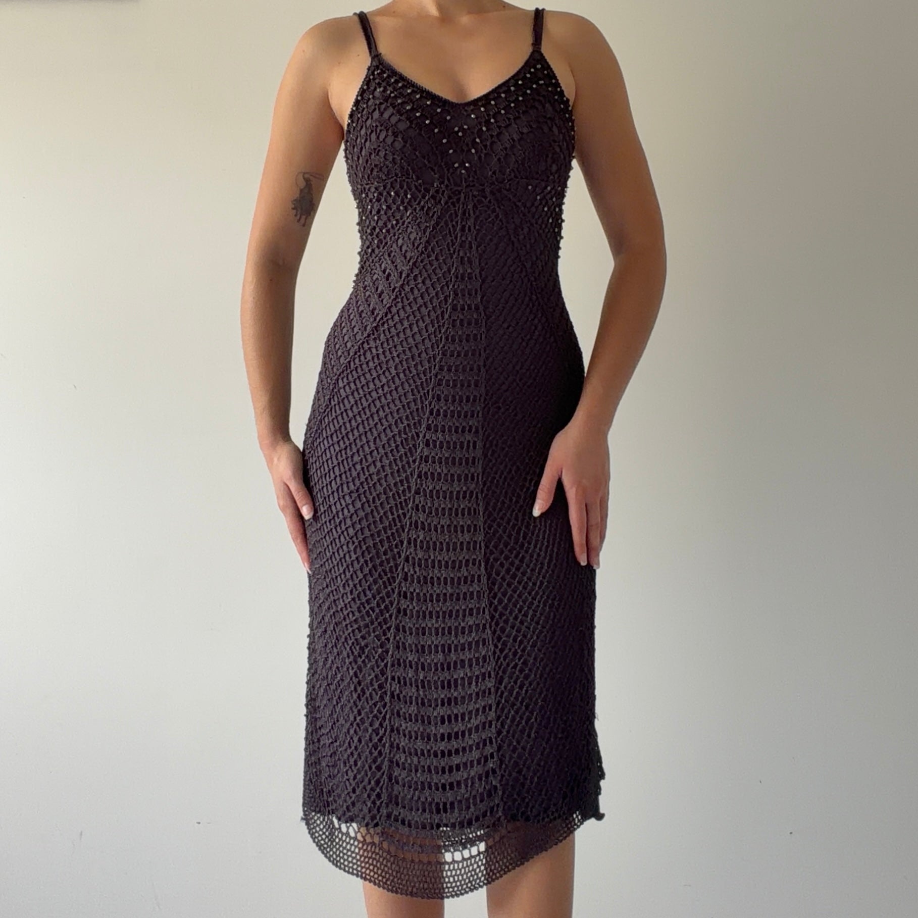 Pagani Beaded Crochet Midi Dress | M
