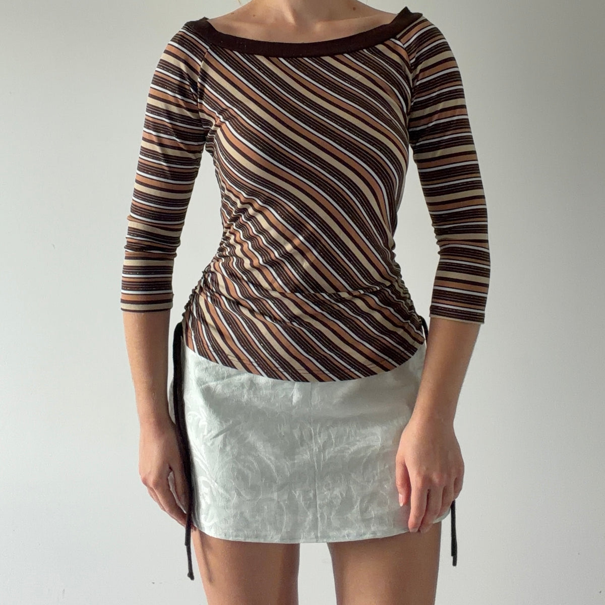 One 3/4 Sleeve Stripe Top | L