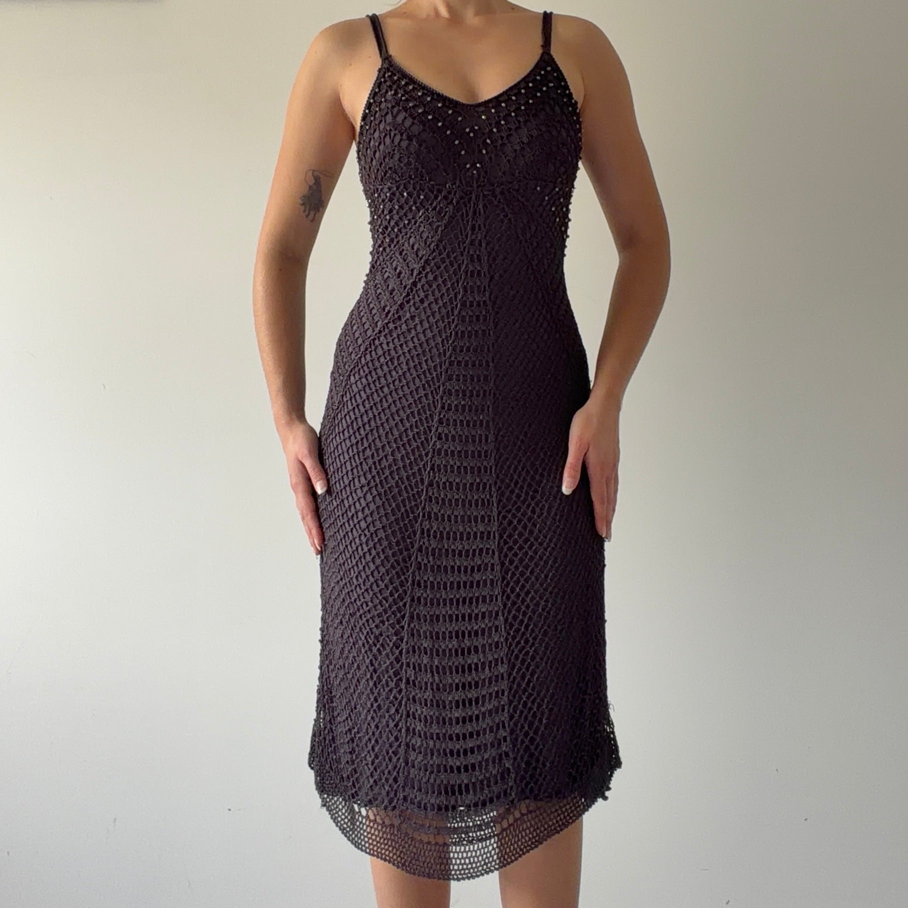 Pagani Beaded Crochet Midi Dress | M