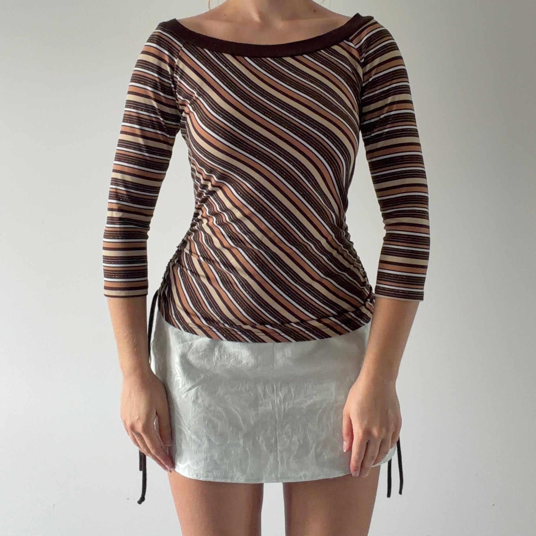 One 3/4 Sleeve Stripe Top | L