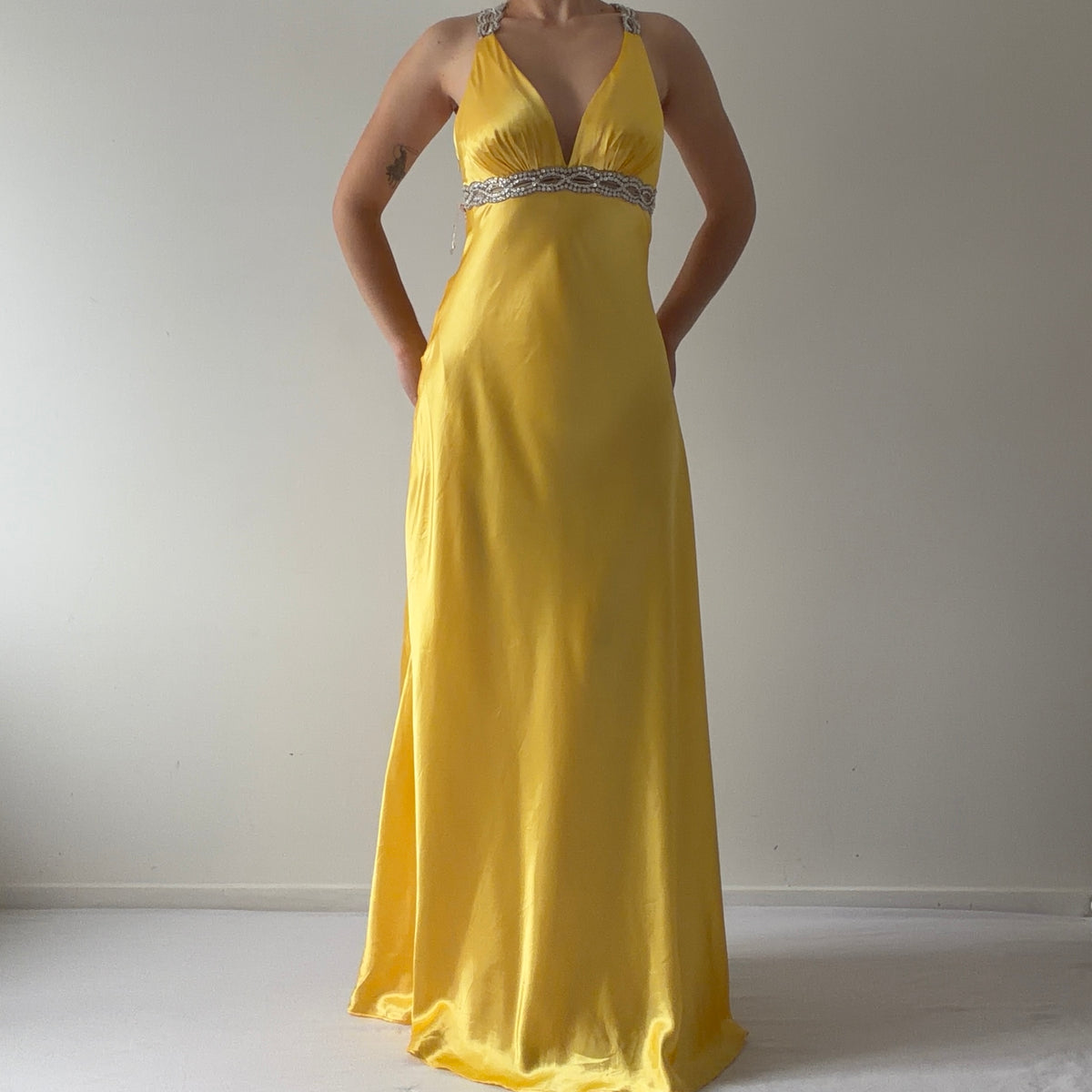 Faviana Couture Satin Maxi Dress | S