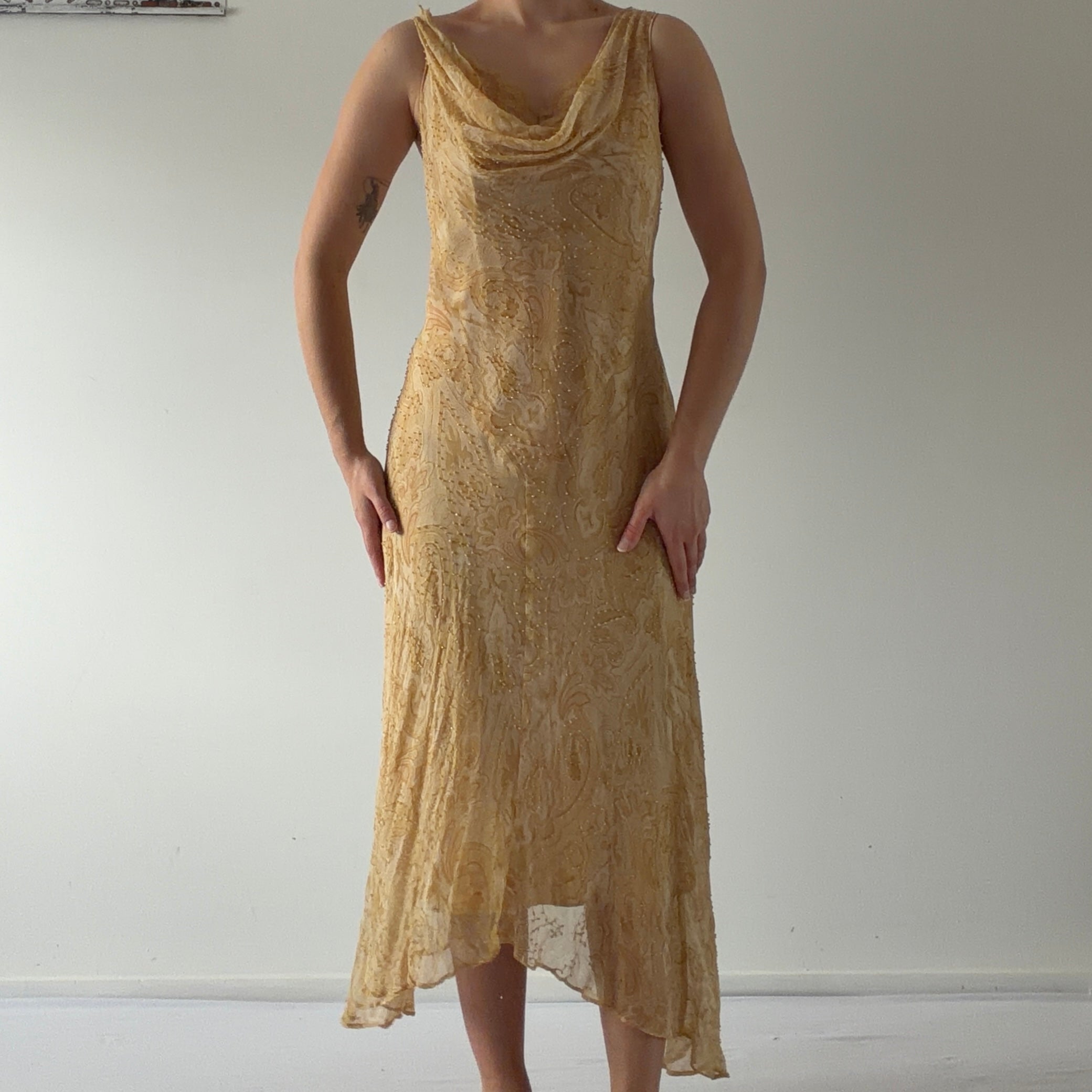 ECI New York Silk Maxi Beaded Dress | L