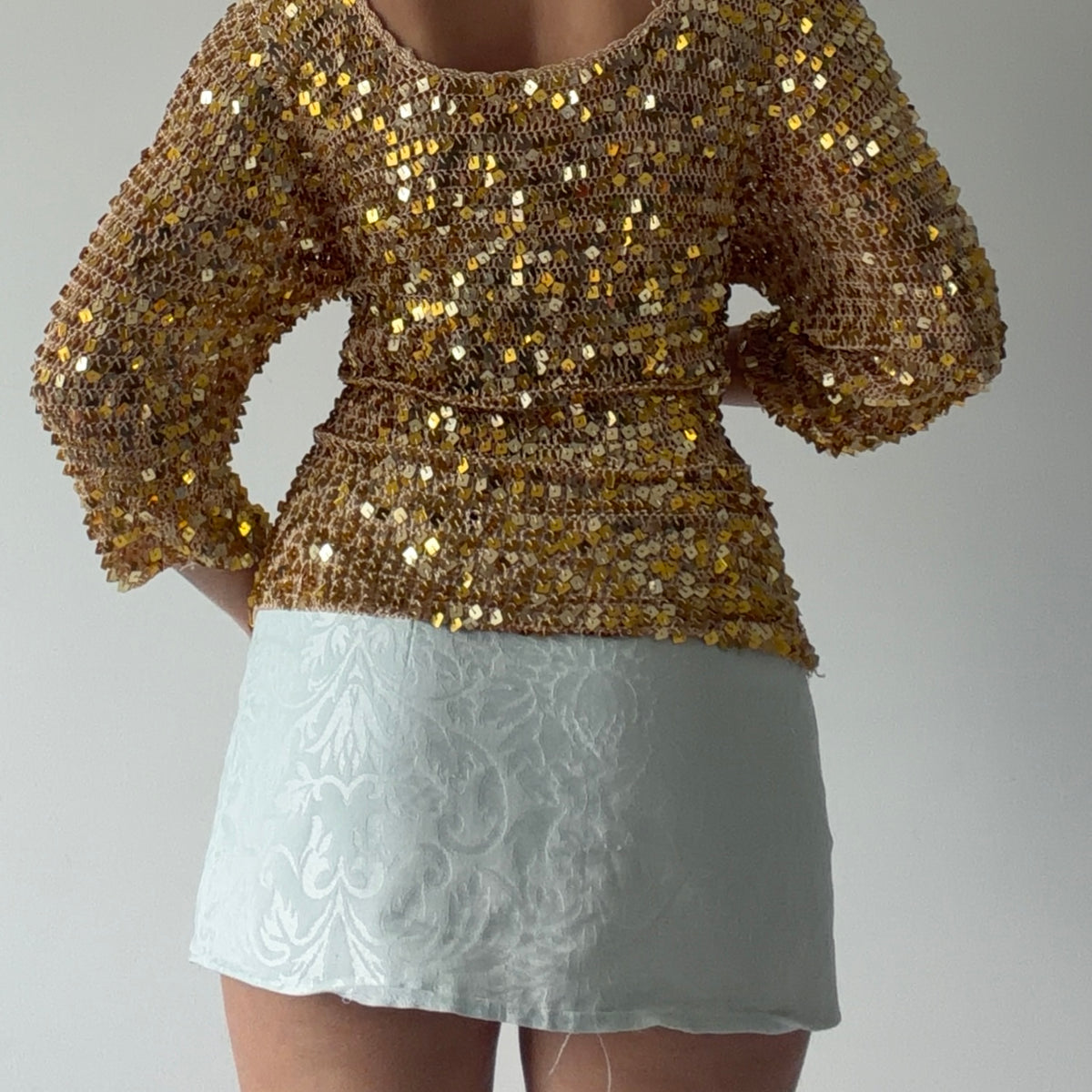Crochet Sequin Gold Top | L-XL