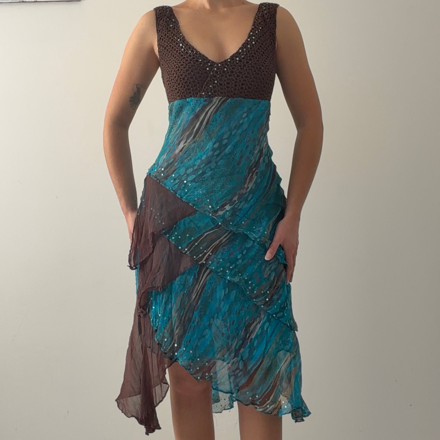 Paul Brial Silk Ruffle Midi Dress | 8-10