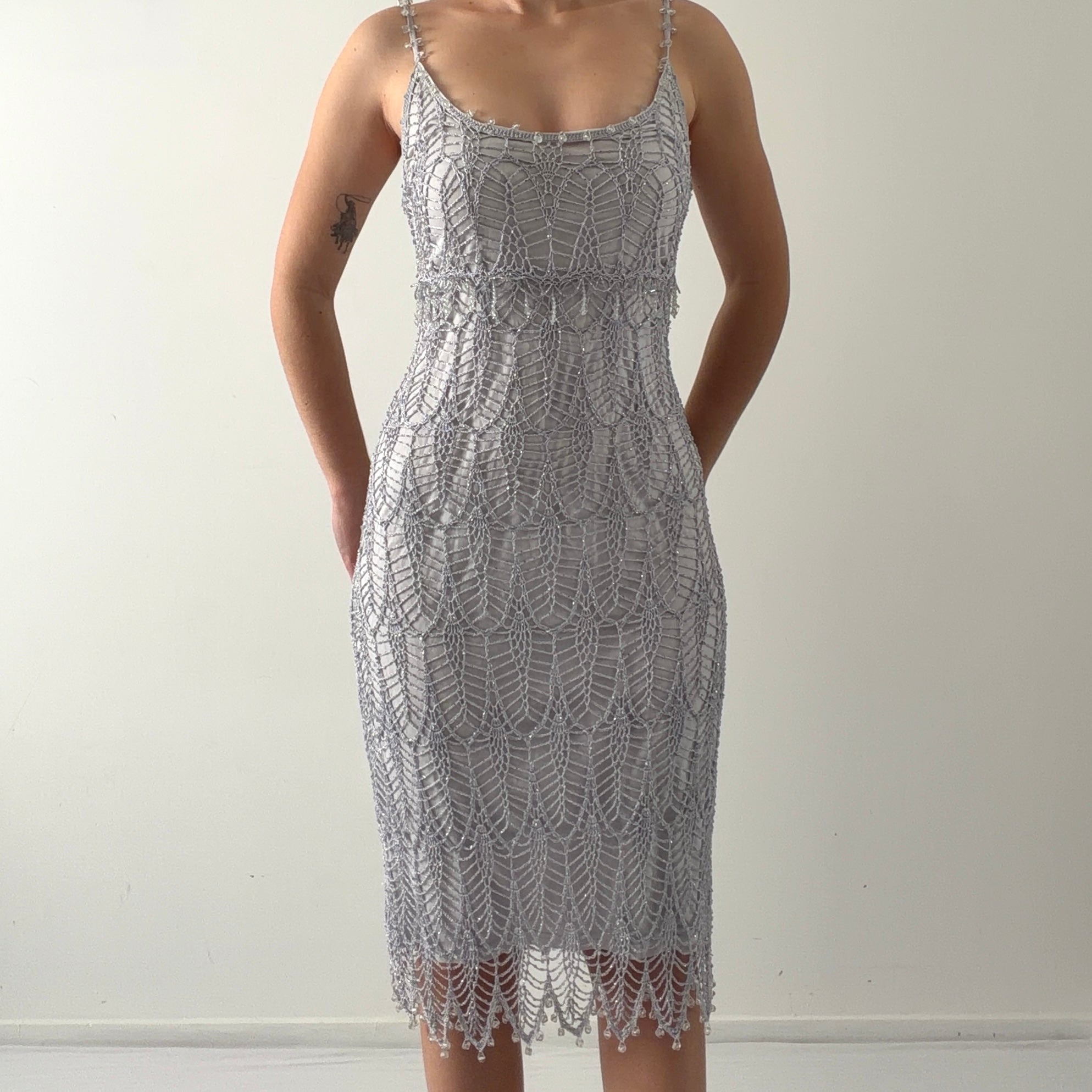 Nicowa Beaded Crochet Midi Dress | M