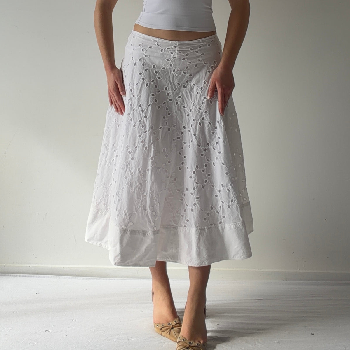 Broderie Cotton Midi Skirt | S