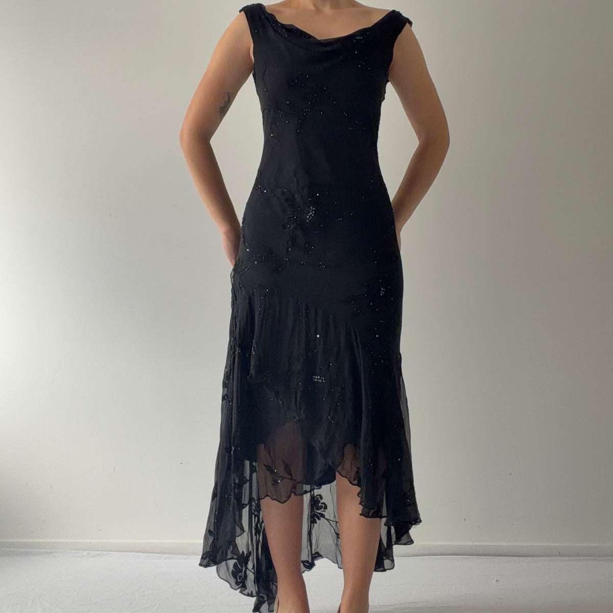 Betsy & Adam Silk Beaded Midi Dress | S