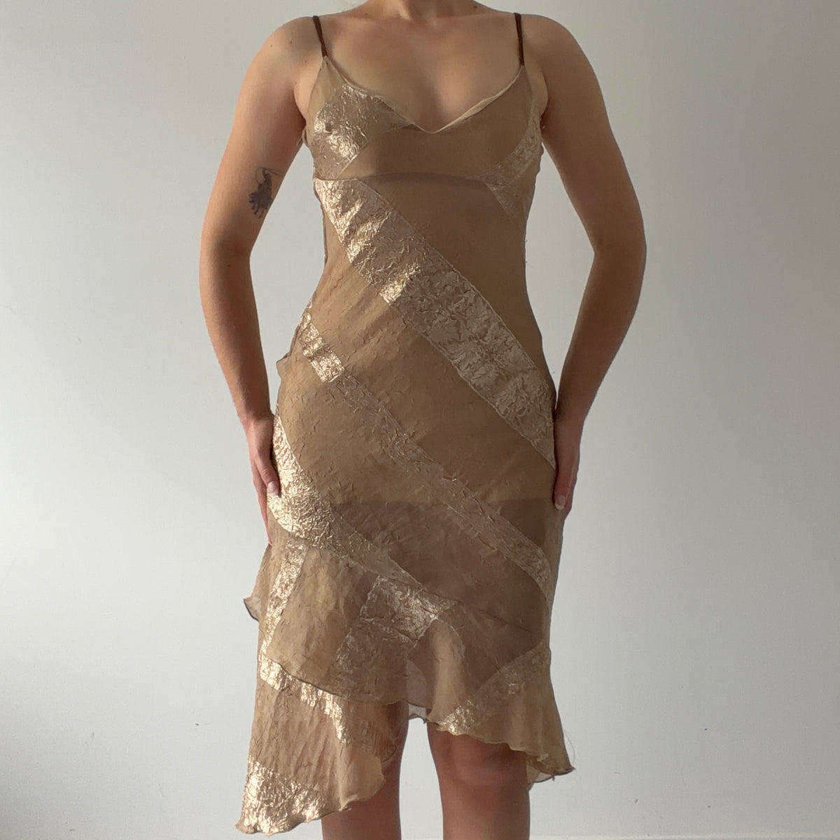 Shimmery Asymmetric Midi Dress | XS