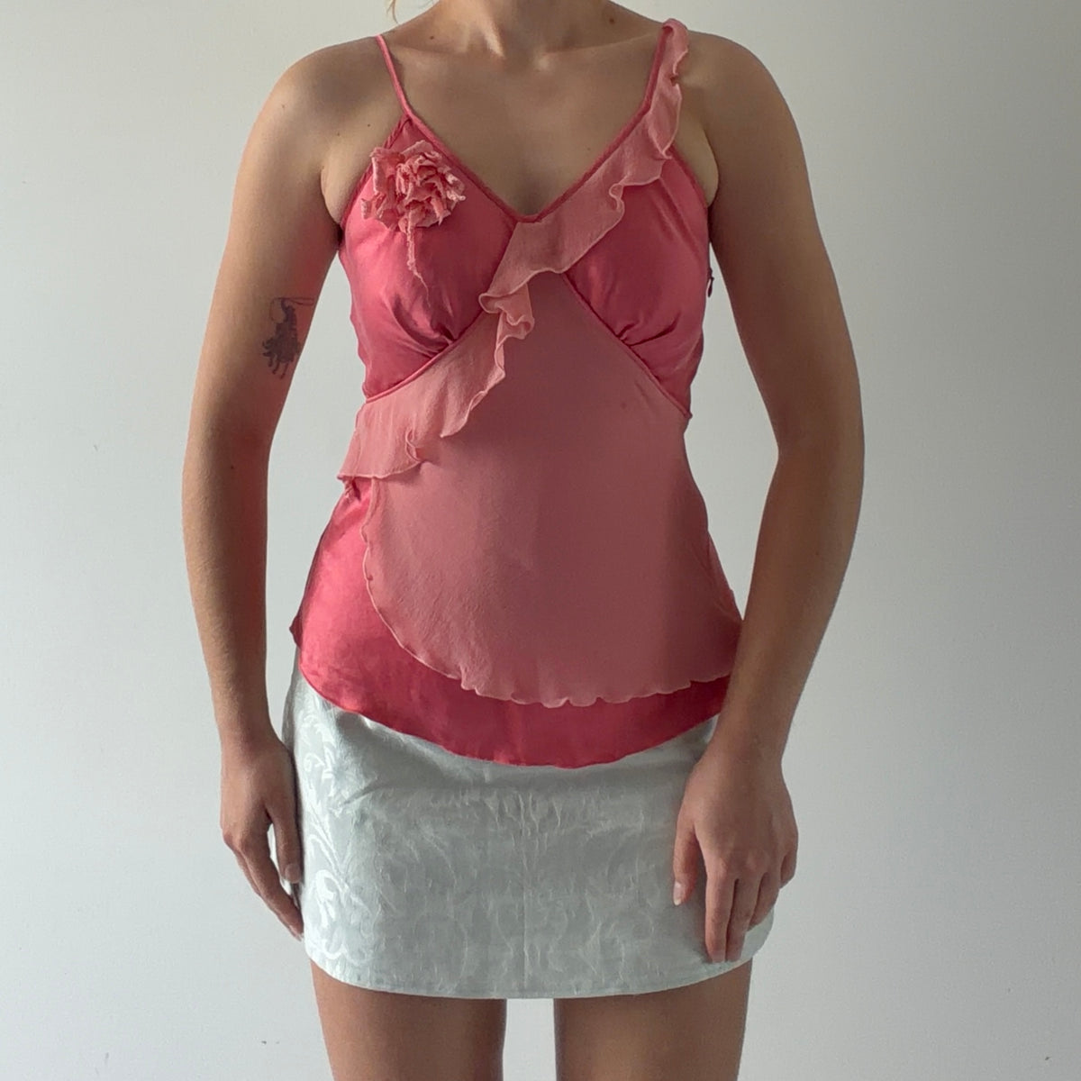 So Cool Silk Ruffle Cami Top | XS