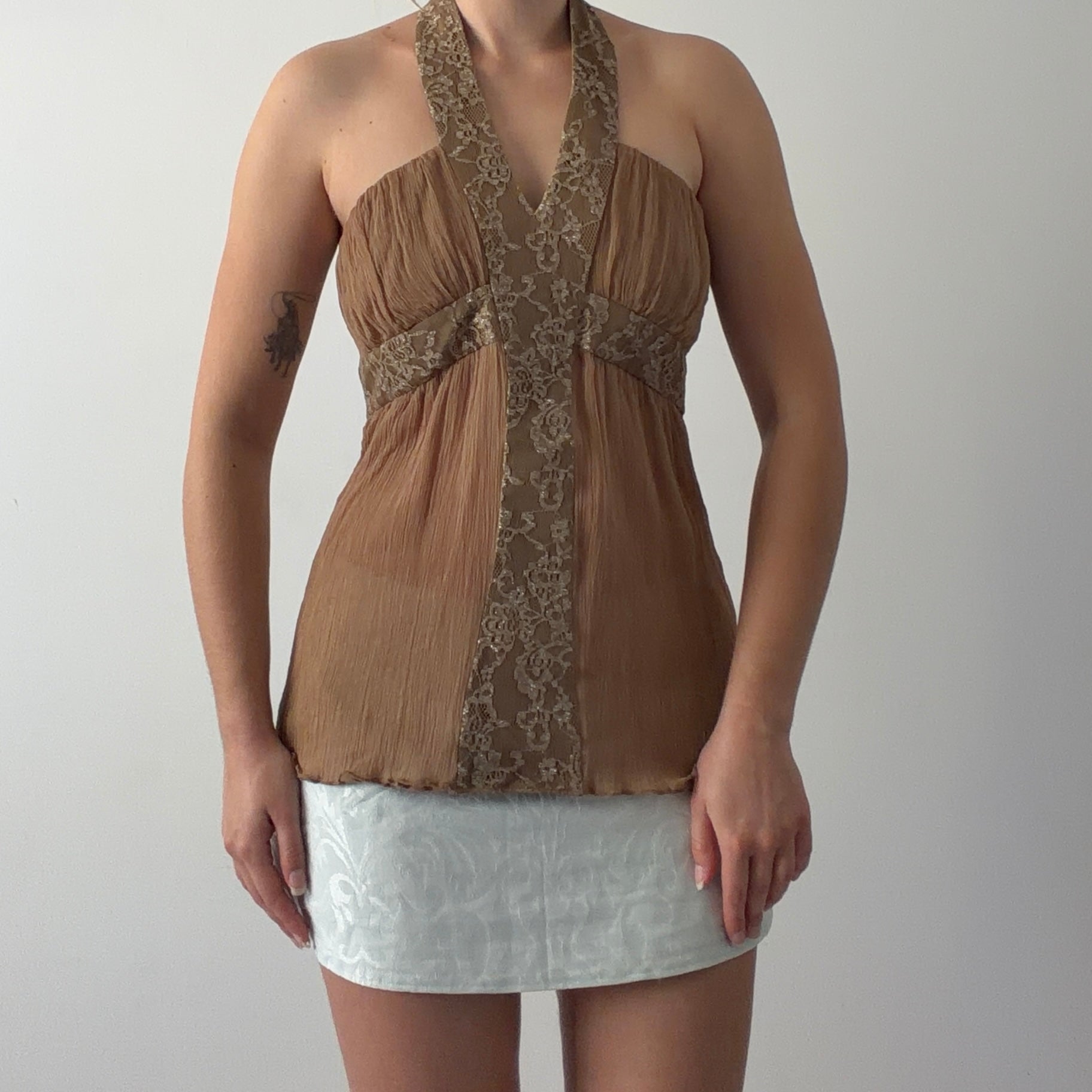 MNG Silk Lace Halter Top | S