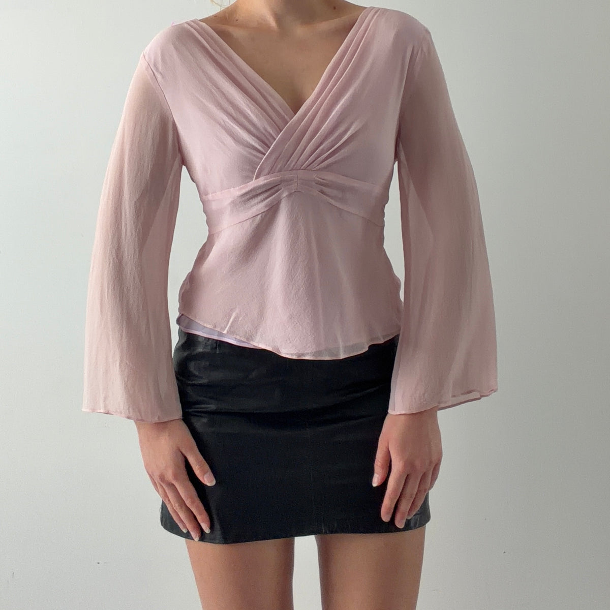 Petite Sophisticate Bell Sleeve Silk Top | M