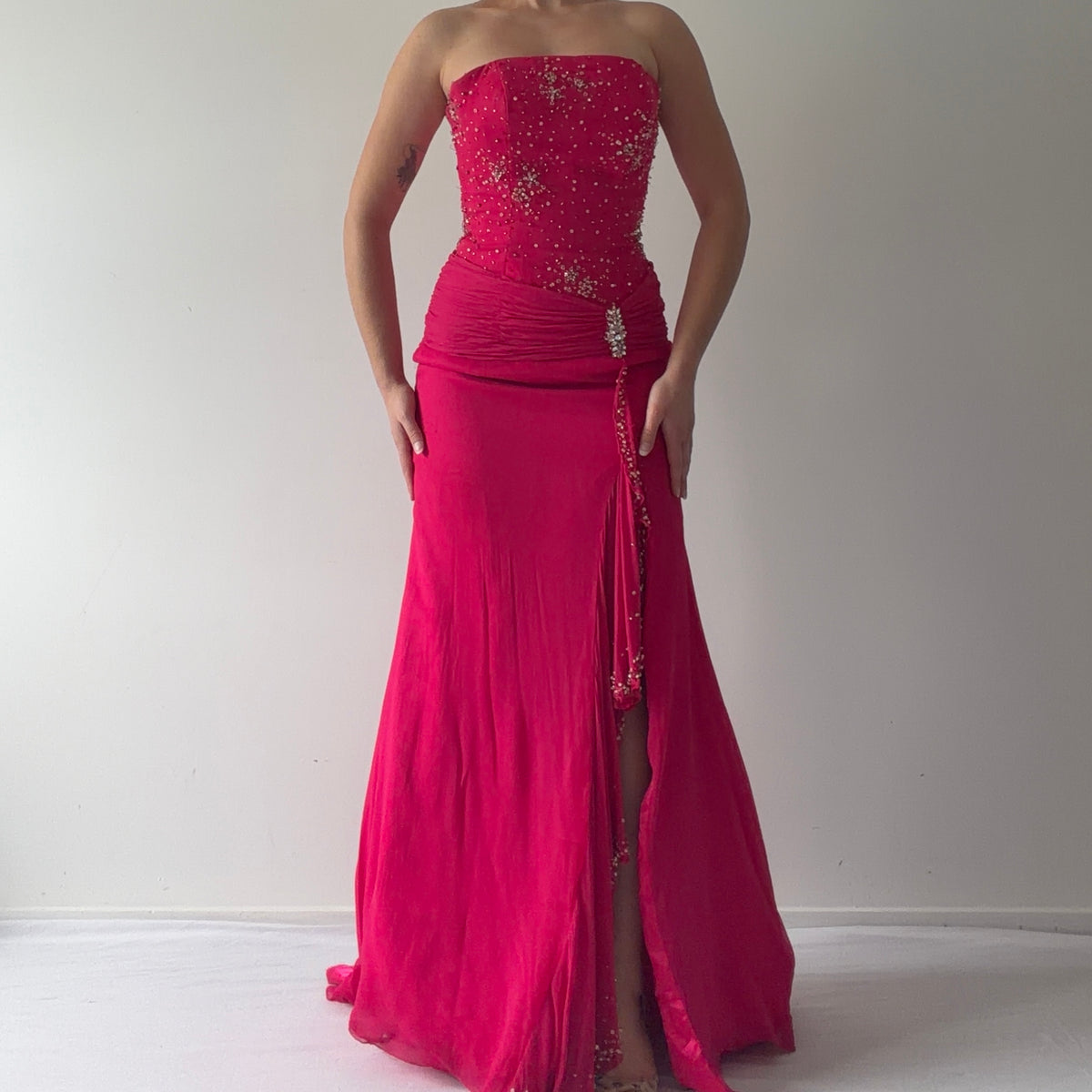 Tiffany Designs Silk Beaded Maxi Dress | XS-S