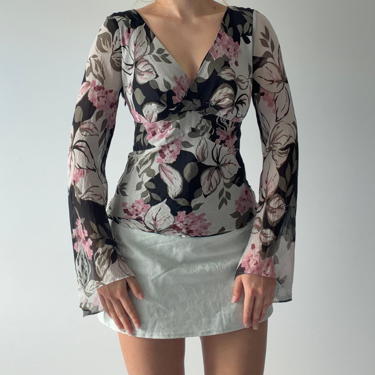 Ann Taylor Silk Bell Sleeve Top | M