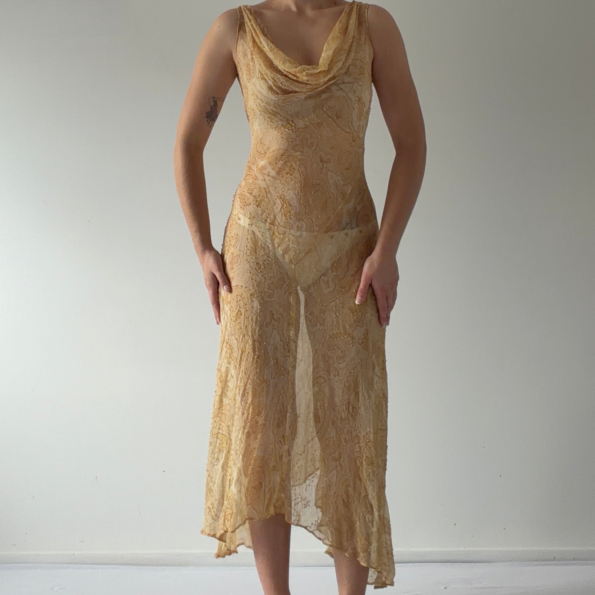 ECI New York Silk Maxi Beaded Dress | L