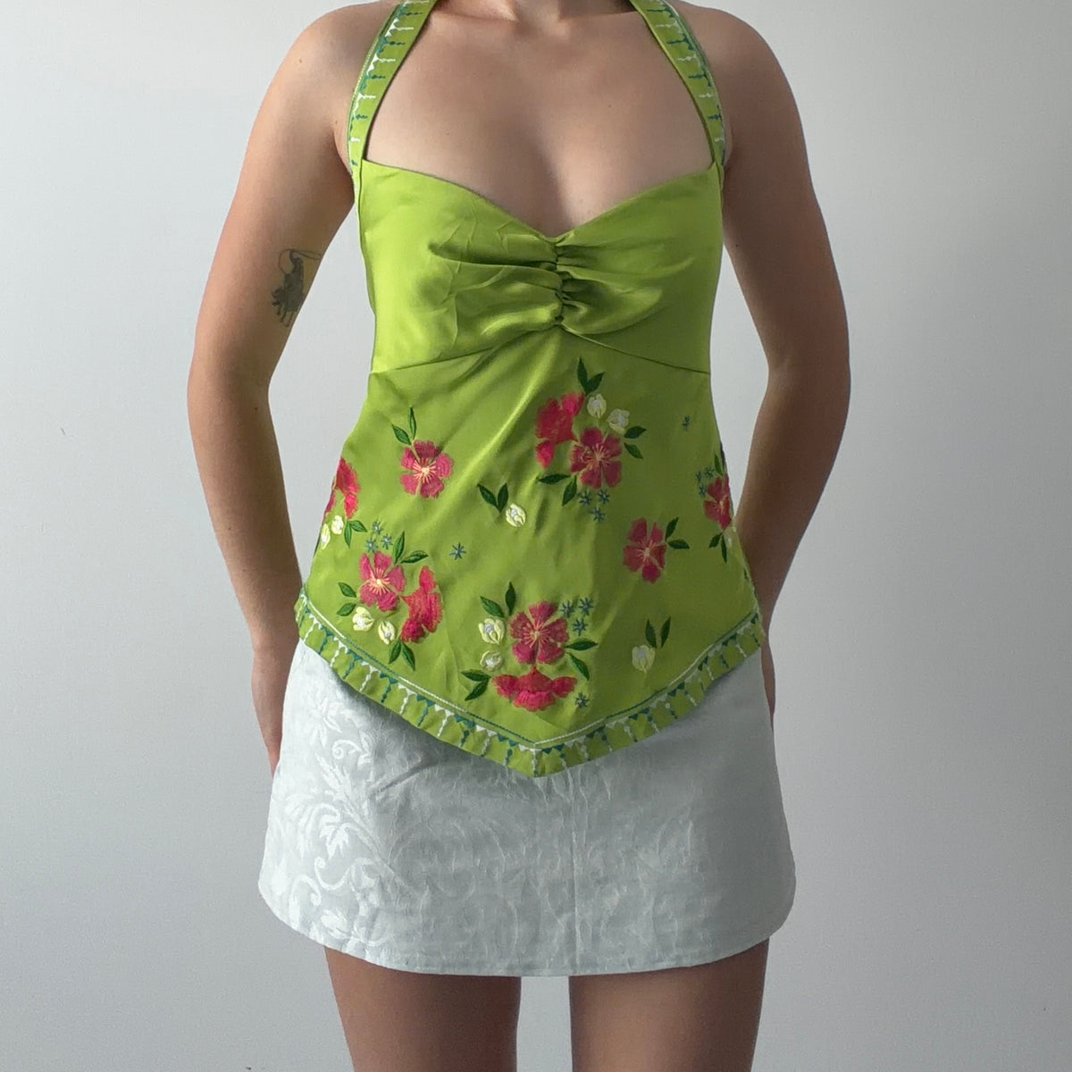 Bandolino Embroidered Halter Top | M