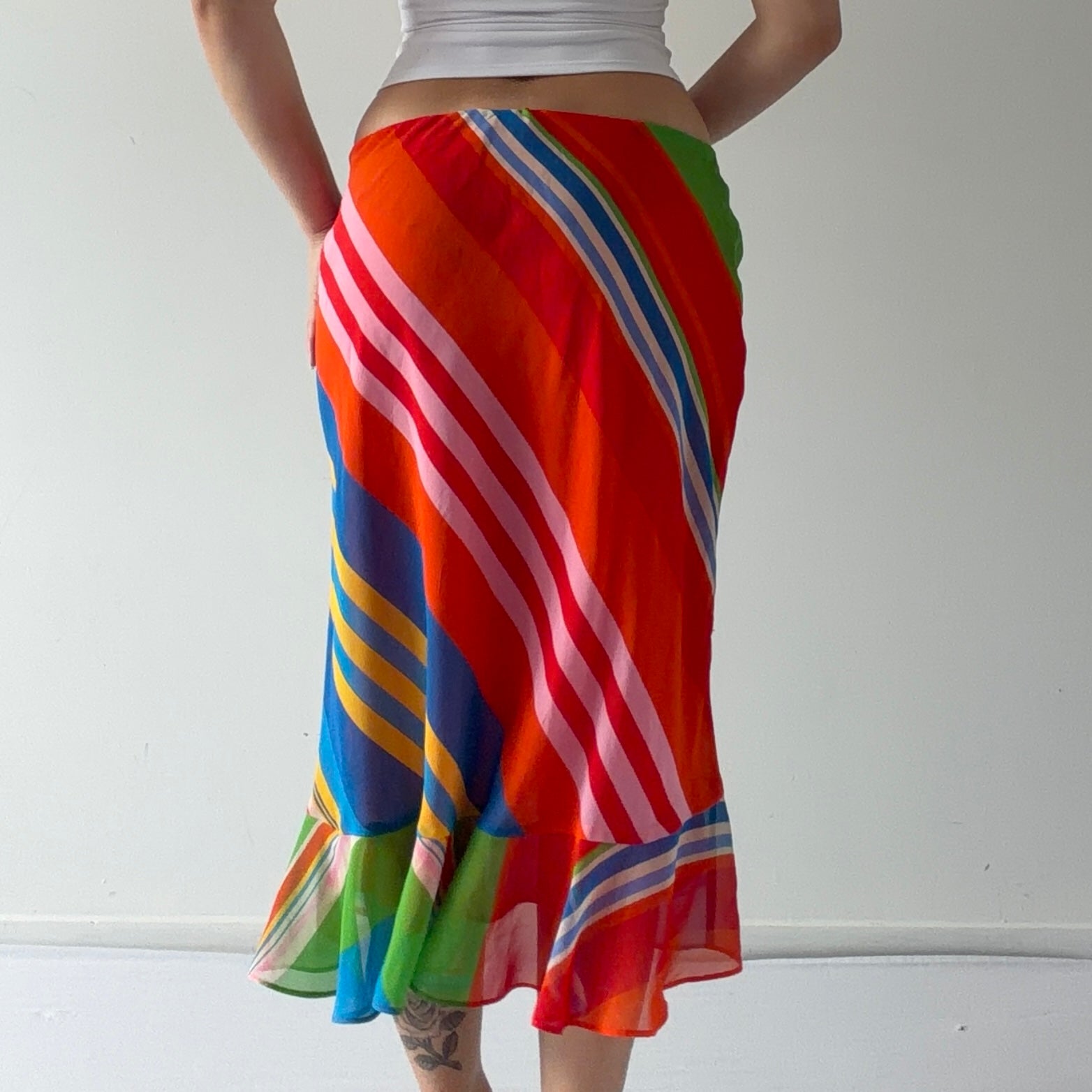 Ralph Lauren Stripe Ruffle Midi Skirt | L