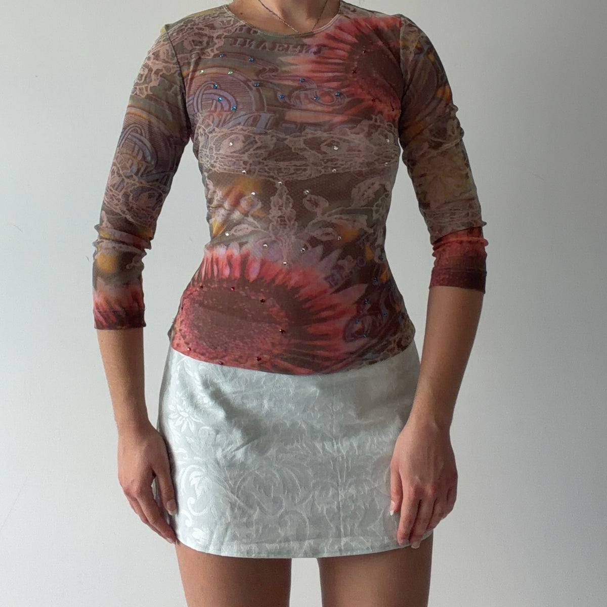 Clio 3/4 Sleeve Mesh Top | M