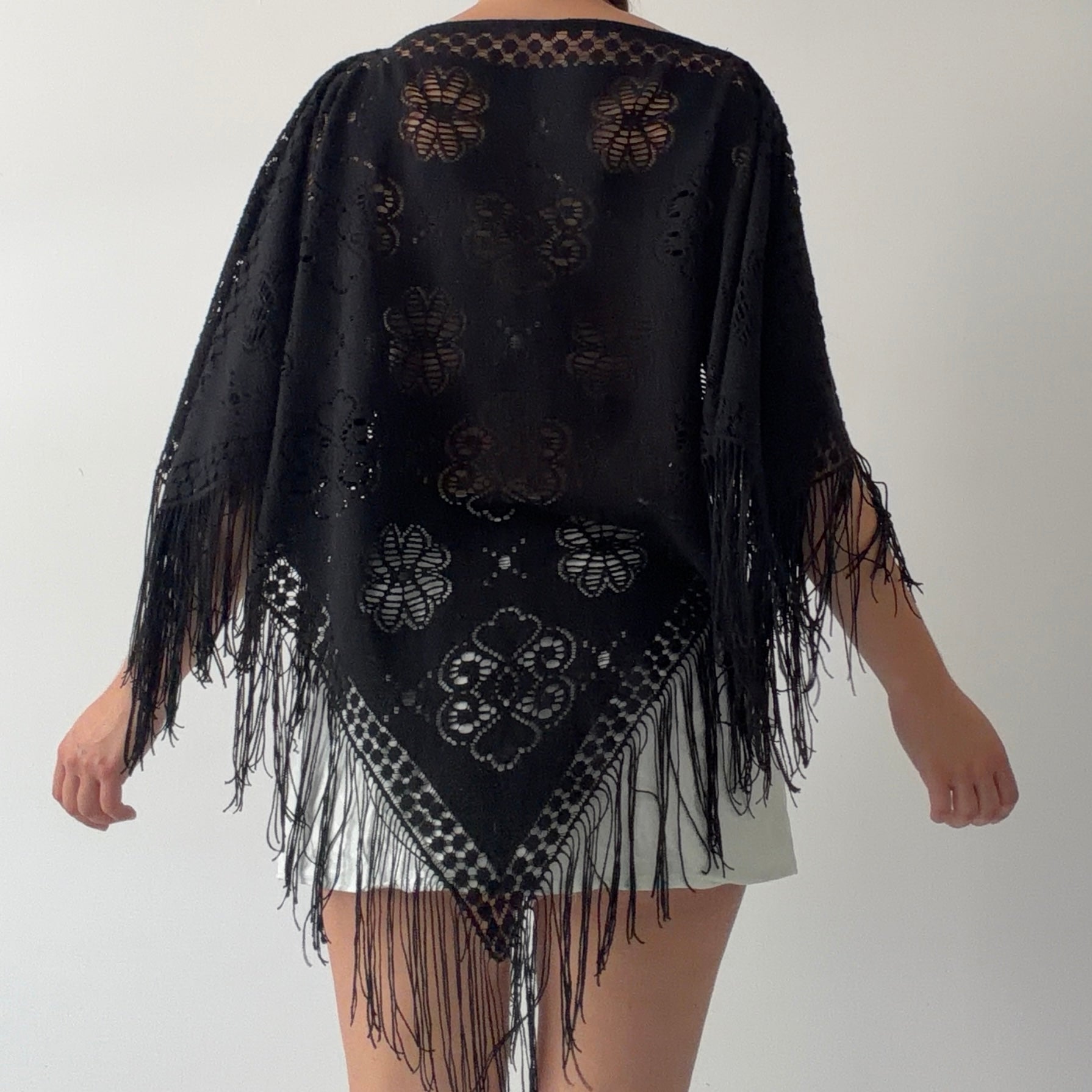 Lace Tassel Poncho  | OS