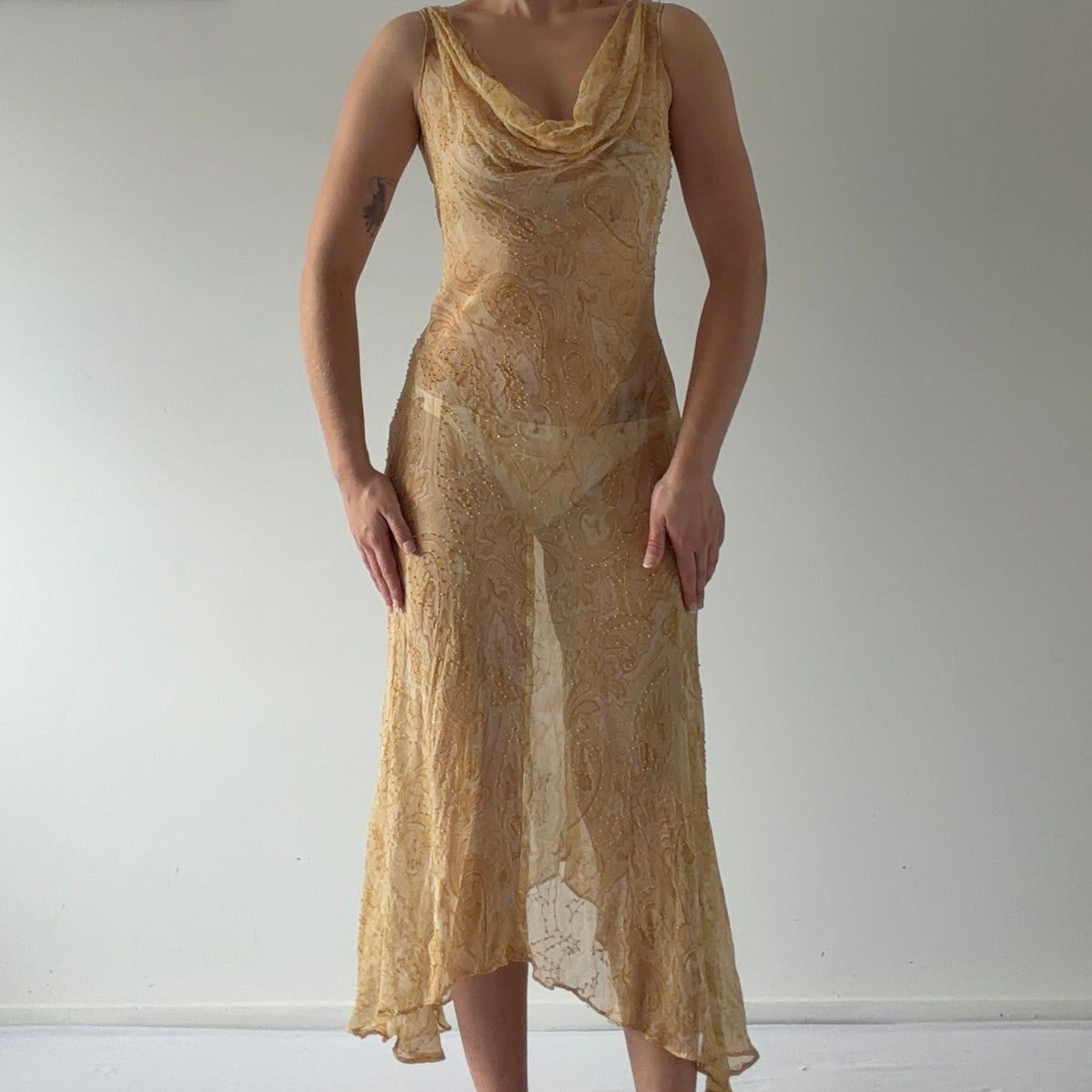 ECI New York Silk Maxi Beaded Dress | L