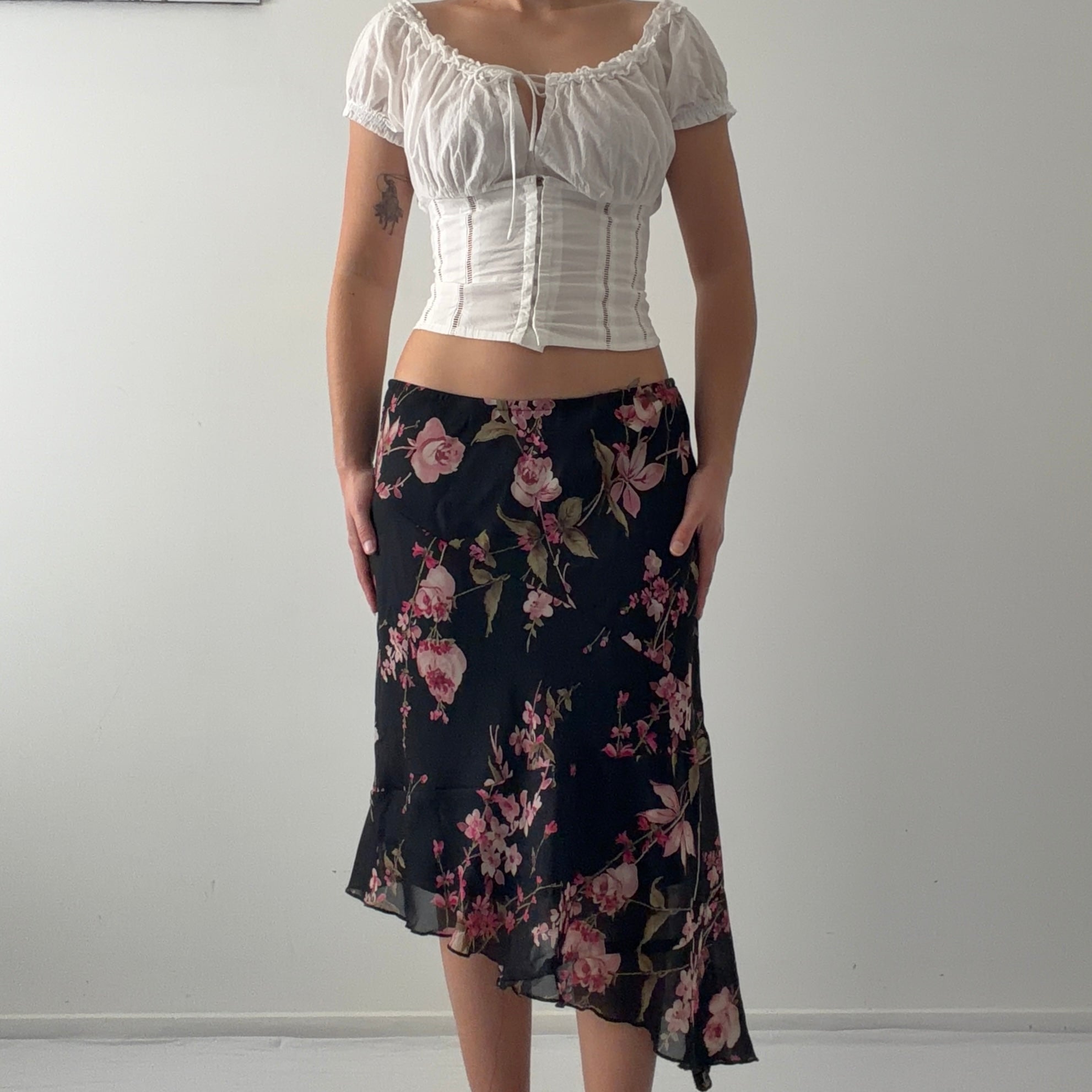 Fashion Bug Floral Asymmetric Skirt | M
