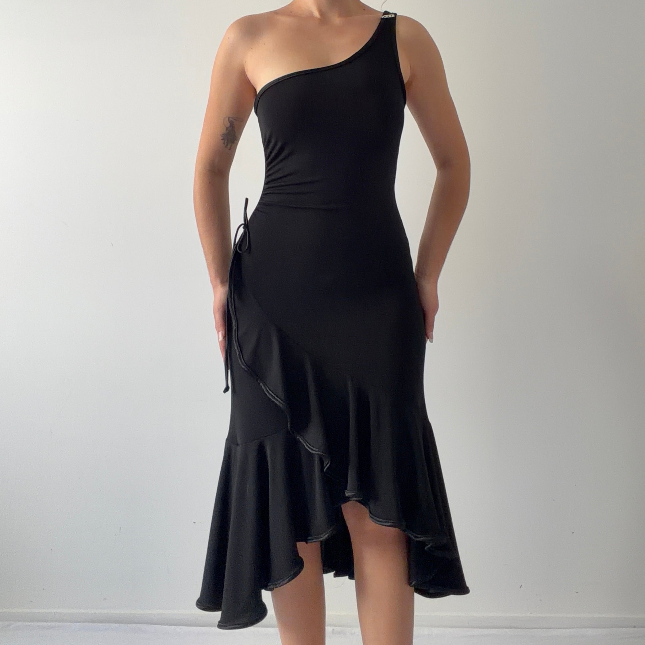 Asymmetric Ruffle Midi Dress | Made in USA | M