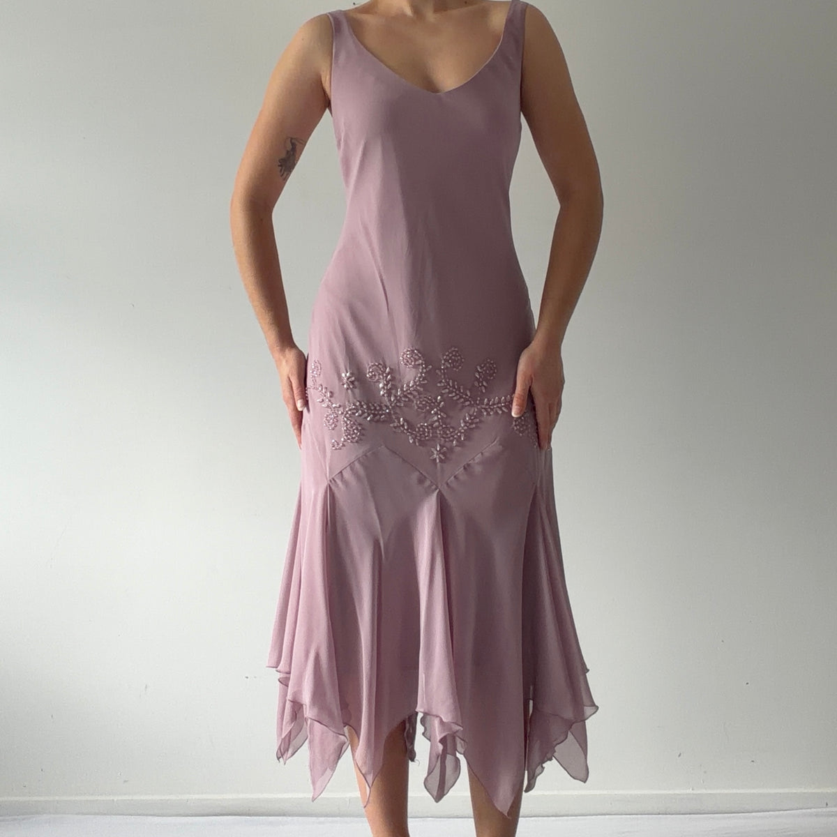 SLF Fashions Asymmetric Beaded Dress | L