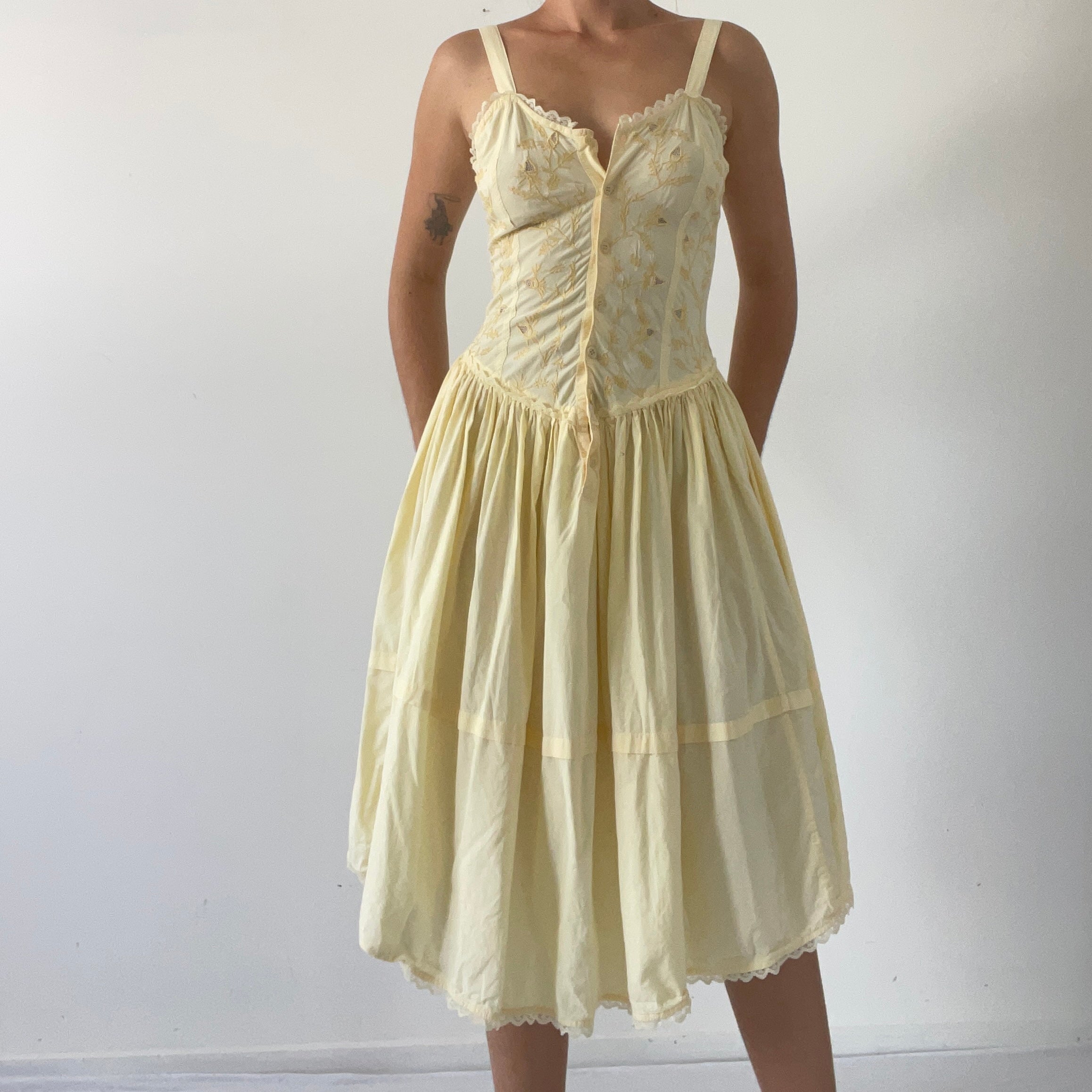 Embroidered Prairie Dress | Made in India | XS