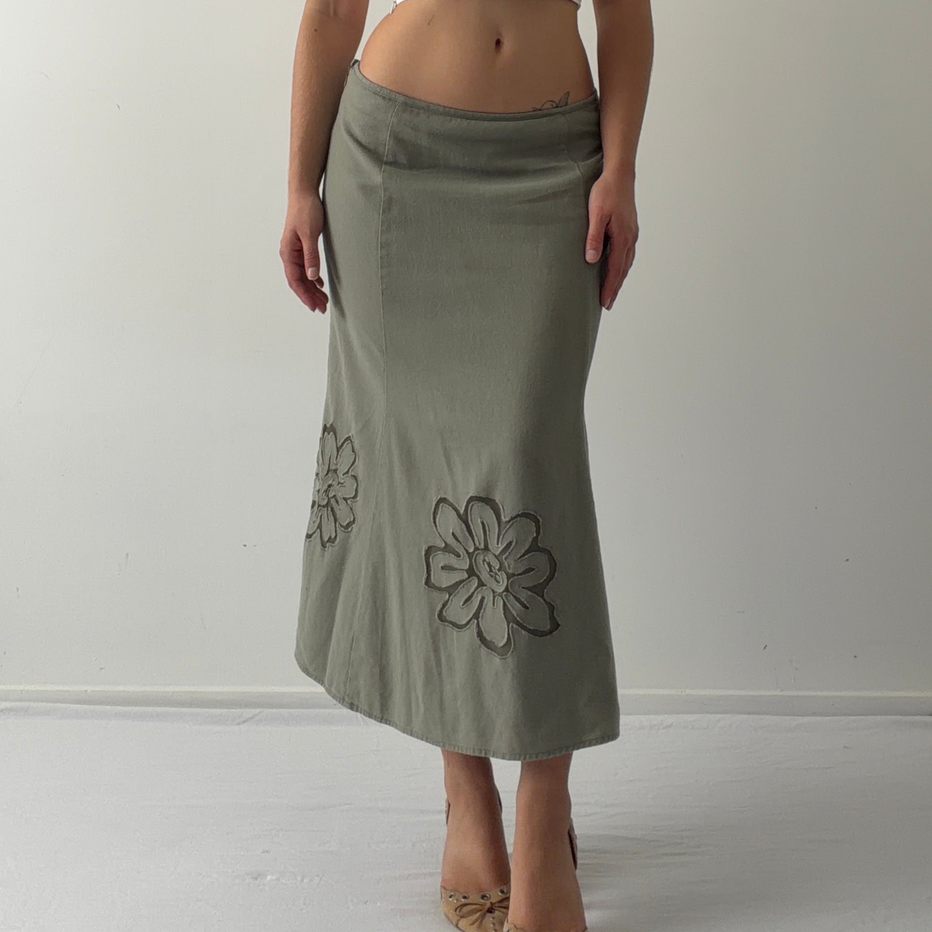 Spirit Embroidered Midi Linen Skirt | M-L